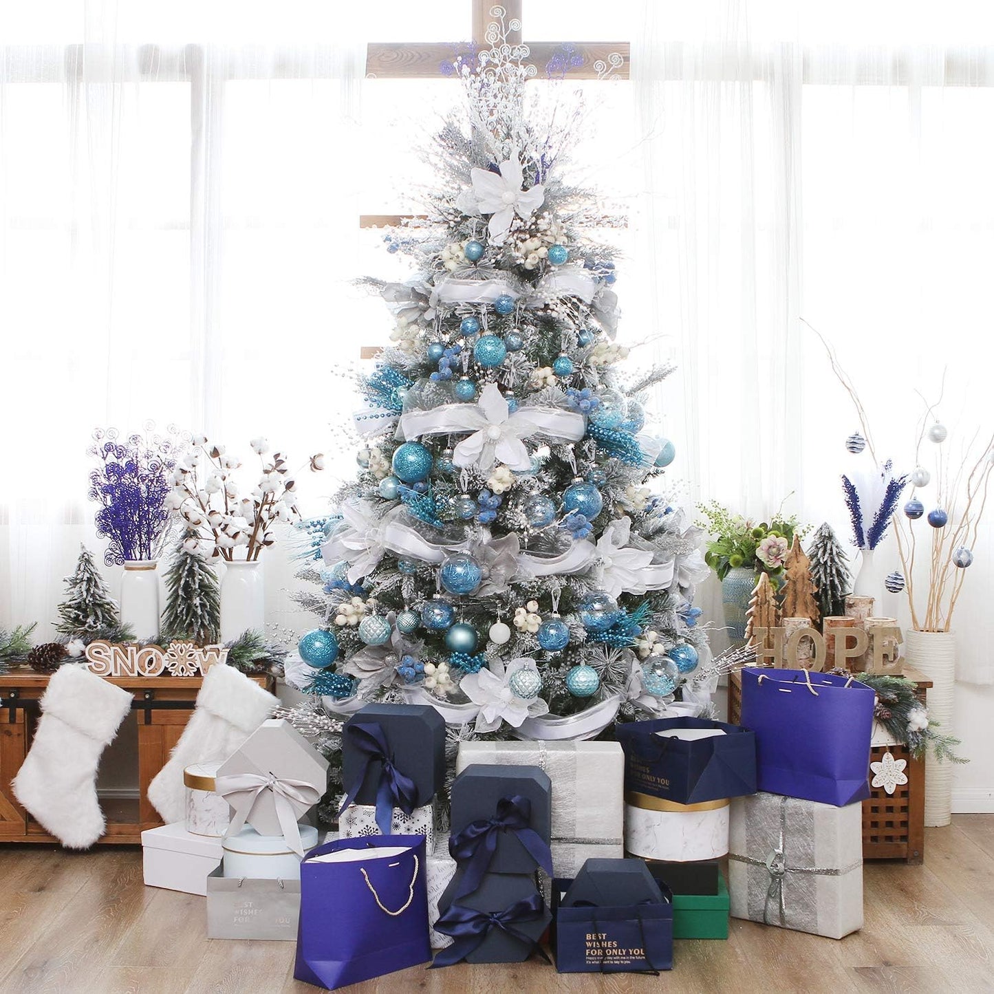 Sea Team Shatterproof Clear Plastic Christmas Ball Ornaments Decorative Xmas Balls Baubles Set with Stuffed Delicate Decorations (50mm/1.97"/30-Pack, Babyblue)