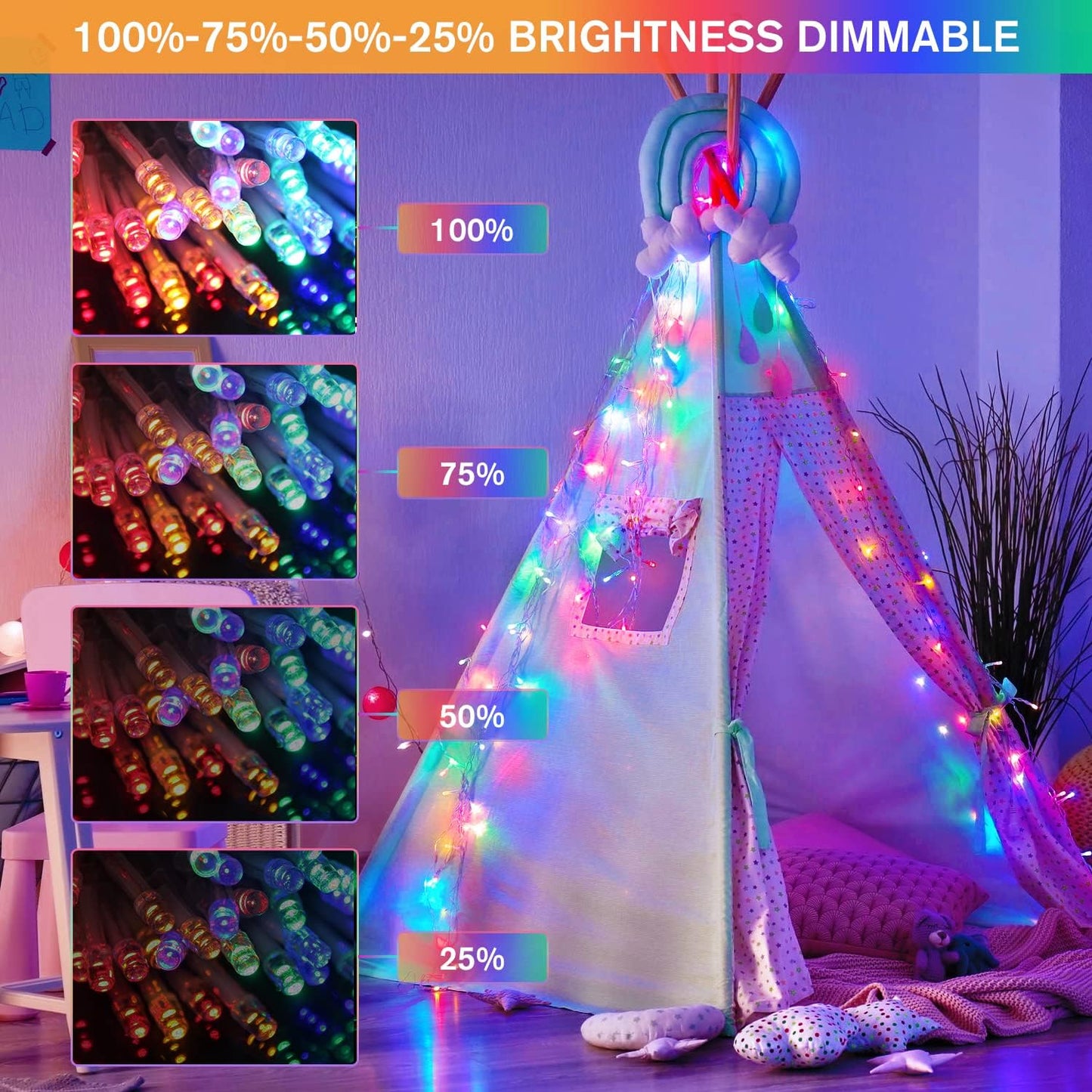 JMEXSUSS 33ft 100 LED Color Changing String Lights Plug in, Warm White & Multicolor Christmas Tree Lights Indoor, Christmas String Lights Outdoor Waterproof for Xmas Indoor Decor