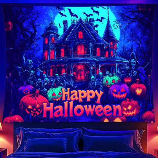 Halloween Tapestry, Blacklight Tapestry for Halloween Party Decor Hanging Tapestries Backdrop Wall Art Poster for Bedroom Dorm 79x59in