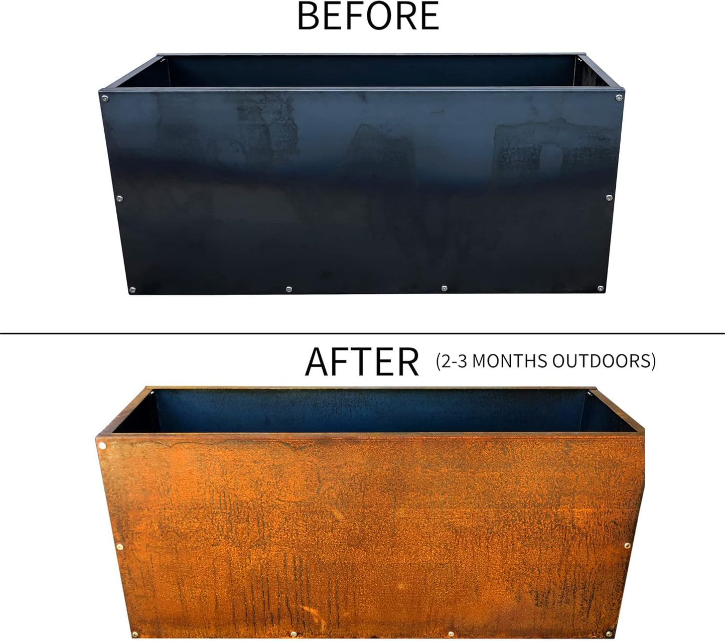 DIY CARTEL Corten Steel Rectangular Outdoor Planter Box, Rustic & Modern Farmhouse Design, Large Raised Metal Garden Bed for Commercial & Residential Use (36in x 16in x 16in)