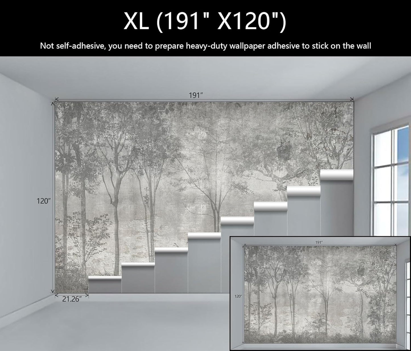 WFBHUA-Vintage Forest Woodland Mural Wallpaper Gray Old Wall Tree Wallpaper for Bedroom Living Room(Not Peel and Stick)