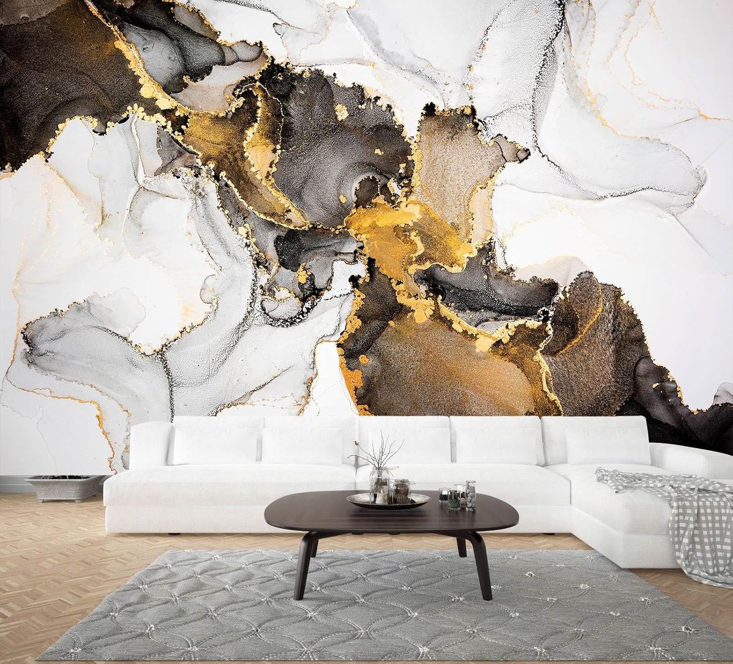 WFBHUA-White and Gold Marble Wallpaper Abstract Art Photo Wall Murals for Living Room Bedroom (Not Peel and Stick)