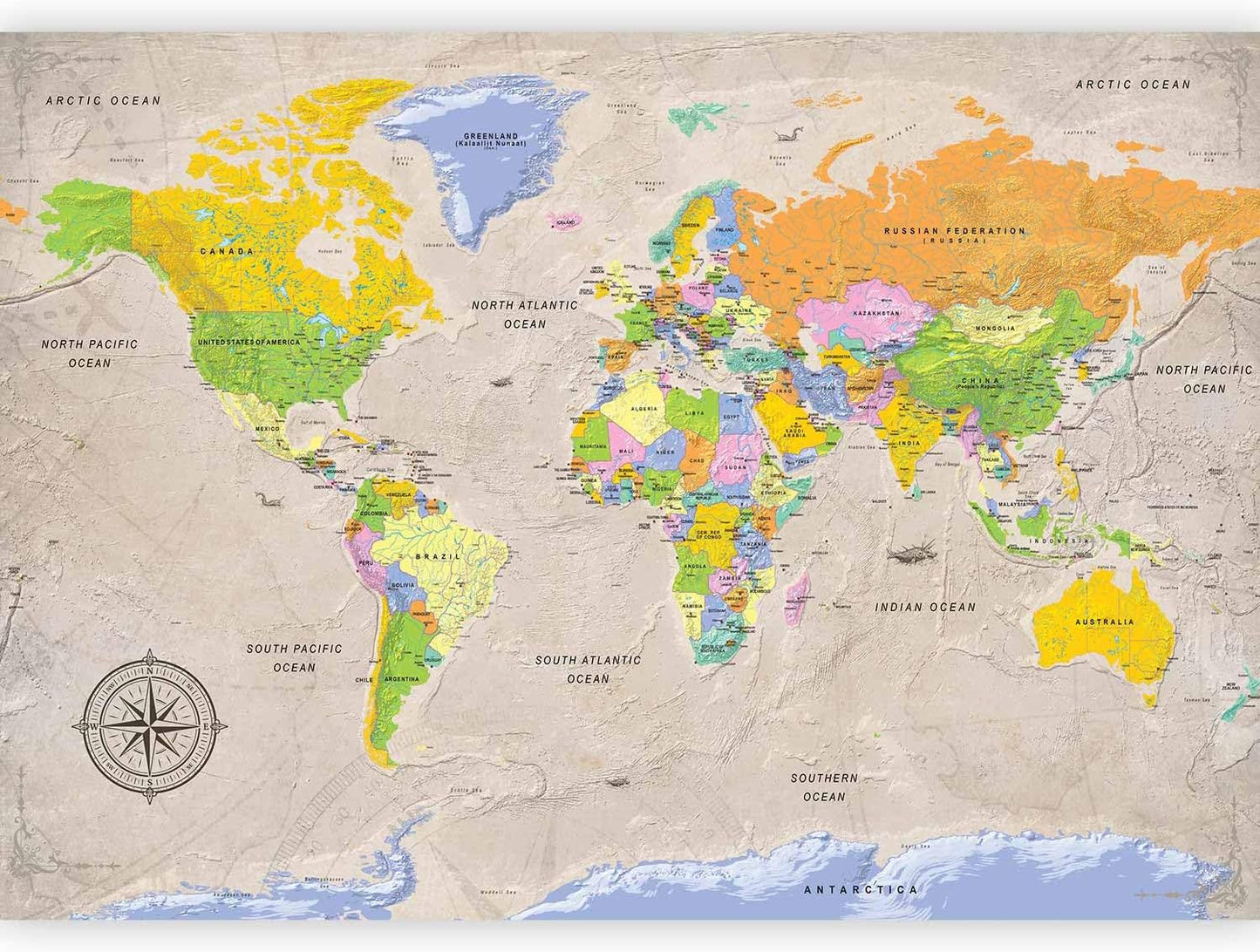 artgeist Premium Wall Mural World Map 157x110 in - XXL Non-Woven Wallpaper Fleece Wall Decor Photo Print Picture Image Design Home Map of The World k-A-0129-a-a