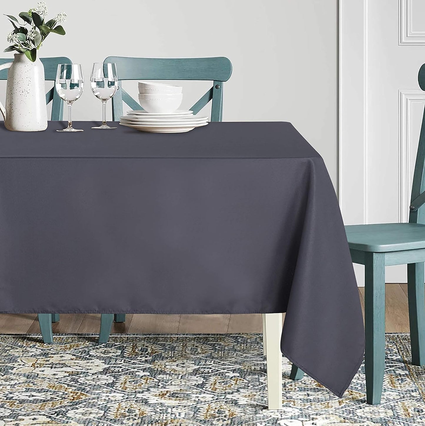sancua Rectangle Tablecloth - 90 x 156 Inch - Water Resistant Spill Proof Washable Polyester Table Cloth, Decorative Fabric Table Cover for Dining Tables, Buffet Parties and Camping, Grey