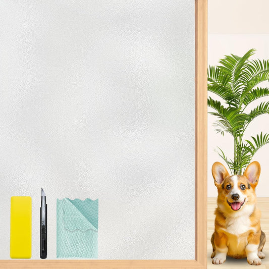 Niviy Etched Privacy Window Film Frosted Glass Static Cling Non Adhesive Window Frost Film for Home Office, White, 17.7 x 78.7 inch