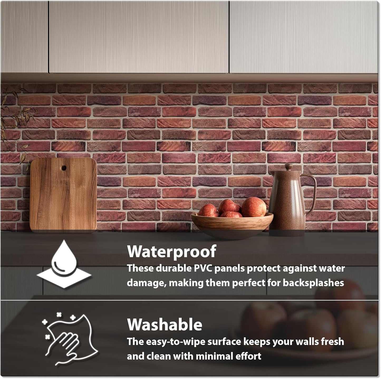 CONCORD WALLCOVERINGS ™ 3D Red Faux Brick Wall Panels - Pack of 20, Lightweight 17.5" x 24" (44.5 cm x 61 cm) PVC Sheets, Decorative Stone Tiles for Living Room, Kitchen - Covers 58.33 Sq Ft (572OR)