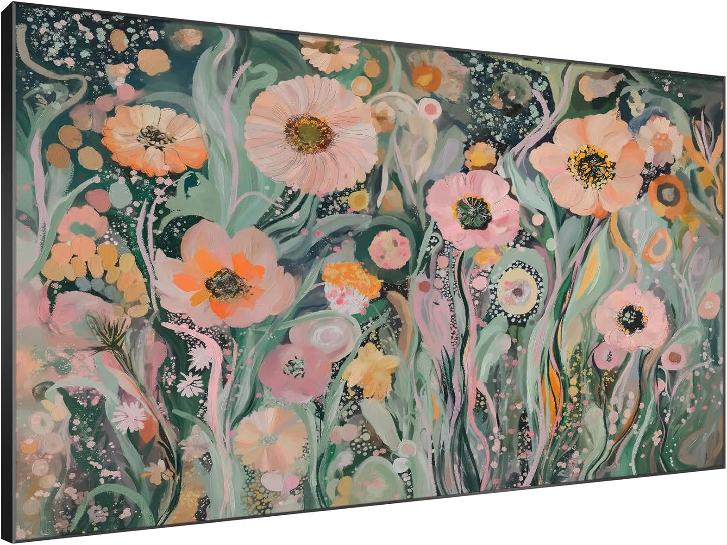 SIGNWIN 46"x72" Extra Large Framed Wall Art Whimsical Garden Bloom, Colorful Abstract Floral for Home Living Room Bedroom Decor (Frame Assembly Required)
