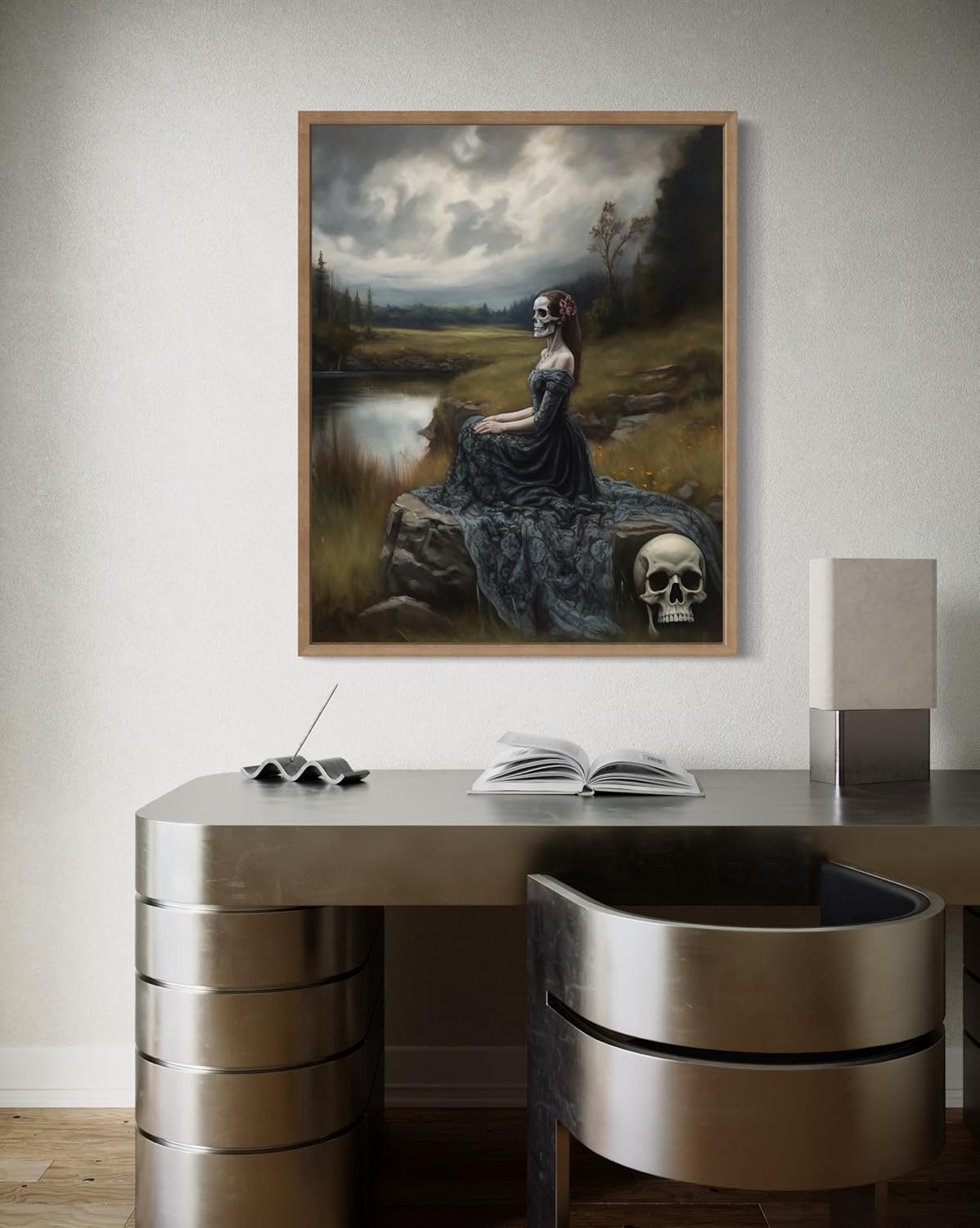 Widow Ghost Poster Art Print, Halloween Scary Vintage Wall Art Academia Spooky Painting Decoration for Horror Prints, Gothic Posters Bedroom Decor 89 (Widow Ghost, 11 x 14 inches, Wood Frame)