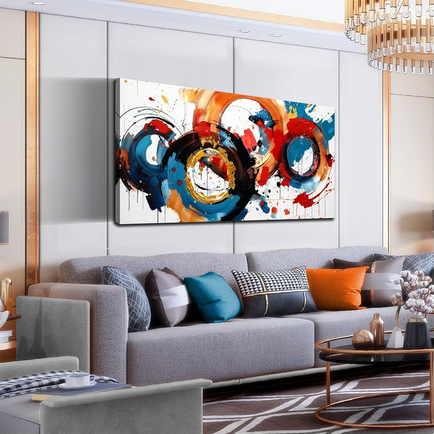 Abstract Wall Art Large Canvas Prints Modern Living Room Bedroom Home Office Wall Decor Framed Colorful Circle Abstract Picture Ready to Hang Size 24x48