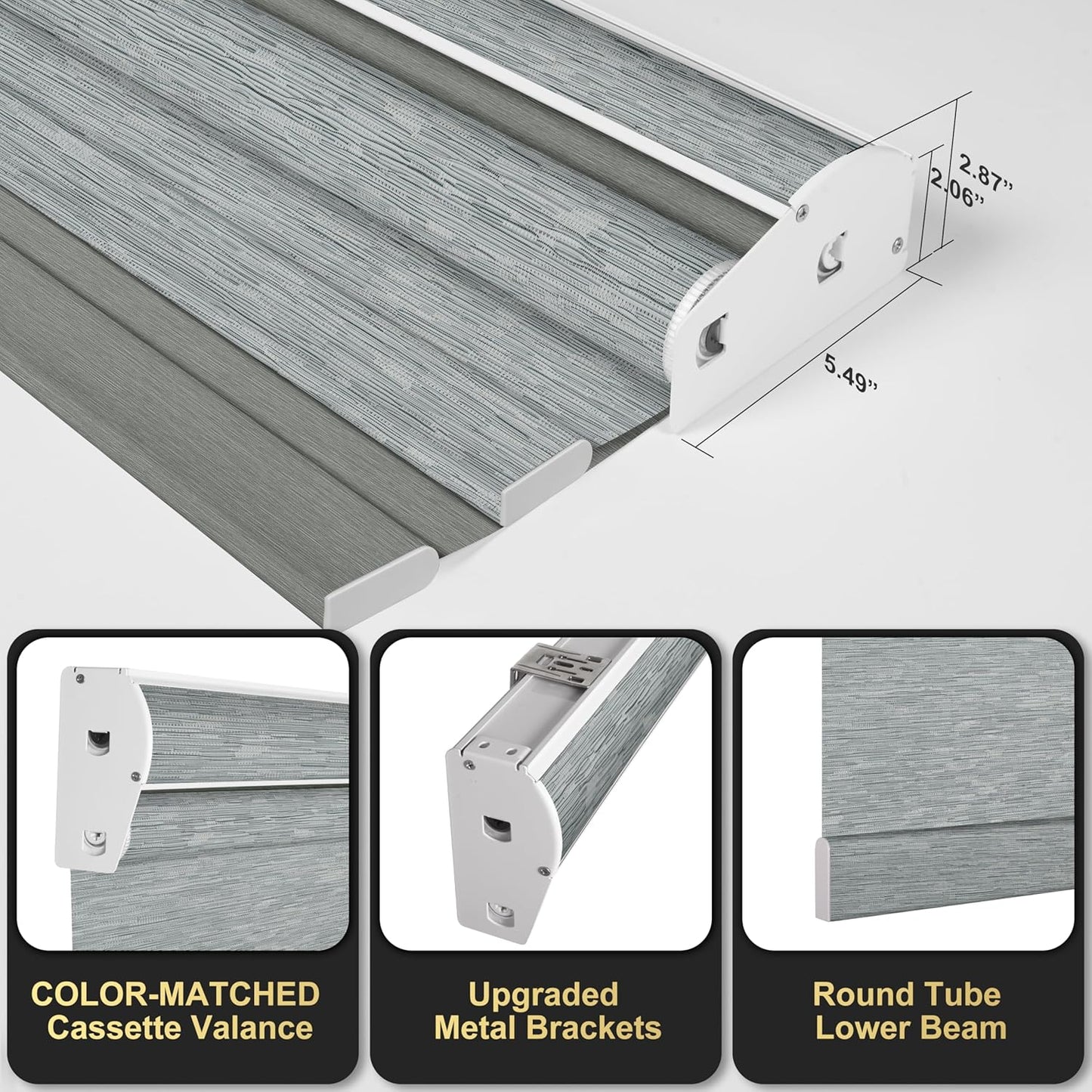 BERISSA Cordless Dual Roller Shades with Cassette Valance, Double Window Shades Blackout and Light Filtering, Day and Night for Home Office Door. Striped Jacquard Grey. 70 W x 64" H