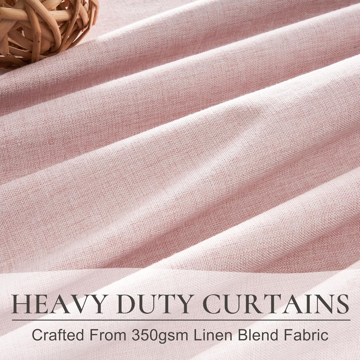 Baby Pink Blackout 102 Inch Long Curtains for Living Room, Farmhouse Textured Linen Pinch Pleat Thermal Insulated Boho Curtain 2 Panels Set for Sliding Glass Door 40 x 102 Length Window Drapes Burg