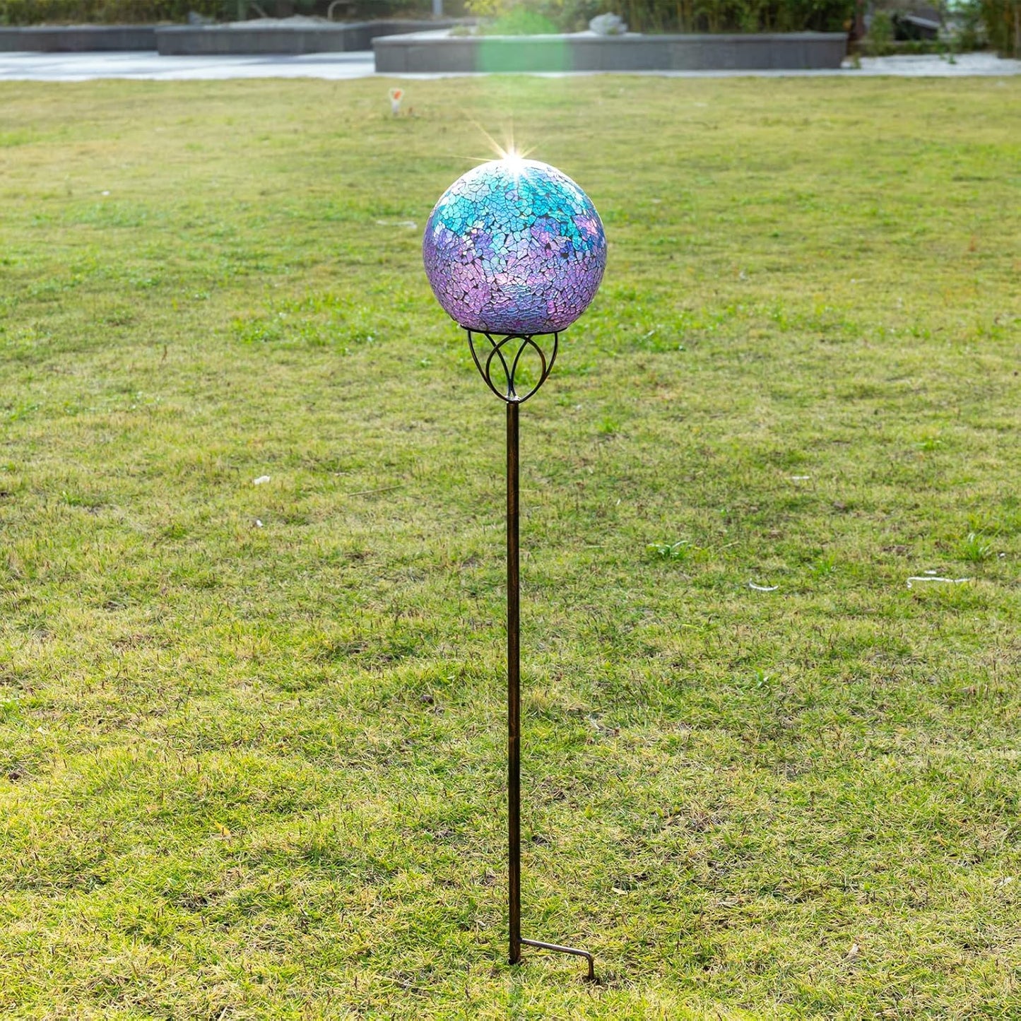 VCUTEKA Solar Lights Outdoor Garden Decor Mosaic Solar Garden Lights Waterproof Glass Ball LED Pathway Stake Light for Landscape Lawn Patio Yard Decoration Purple 6 inch