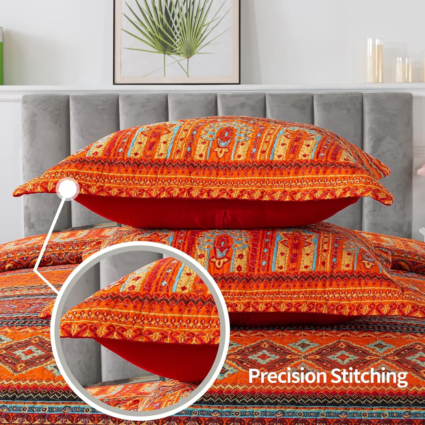 VAPUTAR Cotton Quilt King Size Bedding Set - 3 Pieces King Quilt Bedding Set, Boho King Size Quilts, Lightweight Reversible Coverlets Bedspreads for Farmhouse Bedroom (Red/Orange)