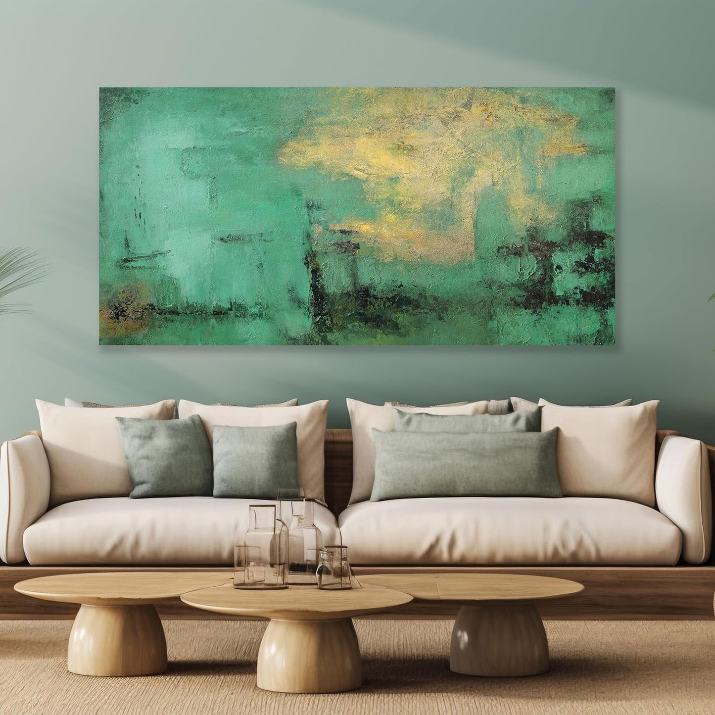 Home Decor Abstract Art Retro Wall Art Green and Gold Abstract Wall Art Abstract Wall Art Framed Wall Hanging Decor for Living Room Bedroom Dining Room Home Office Decor 24"x48"