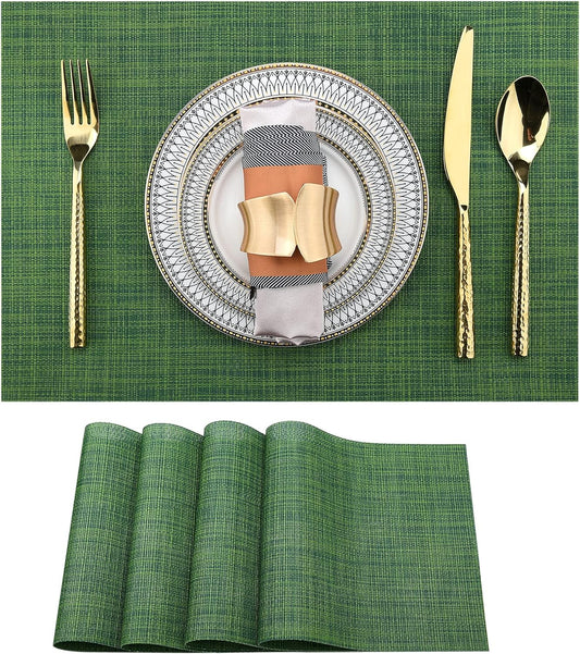 Green Christmas Placemats Set of 4 - Wipe Clean Vinyl Placemats - Washable Heat Resistant PVC Placemats for Dining Table - 17x12 Inch (Green, 4)