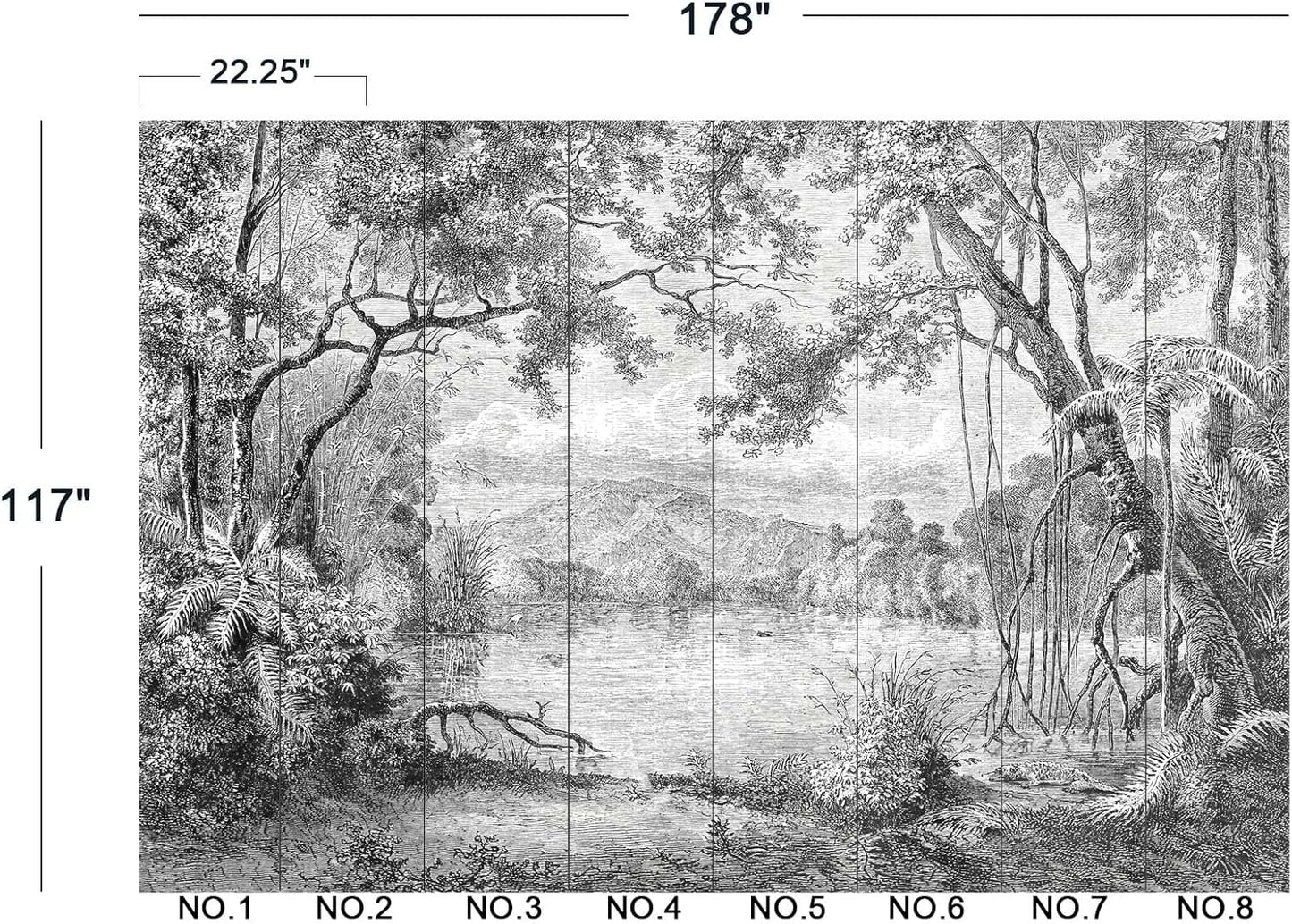 Black and White Tropical Rainforest Wall Mural Wallpaper for Bedroom 178" x 117"