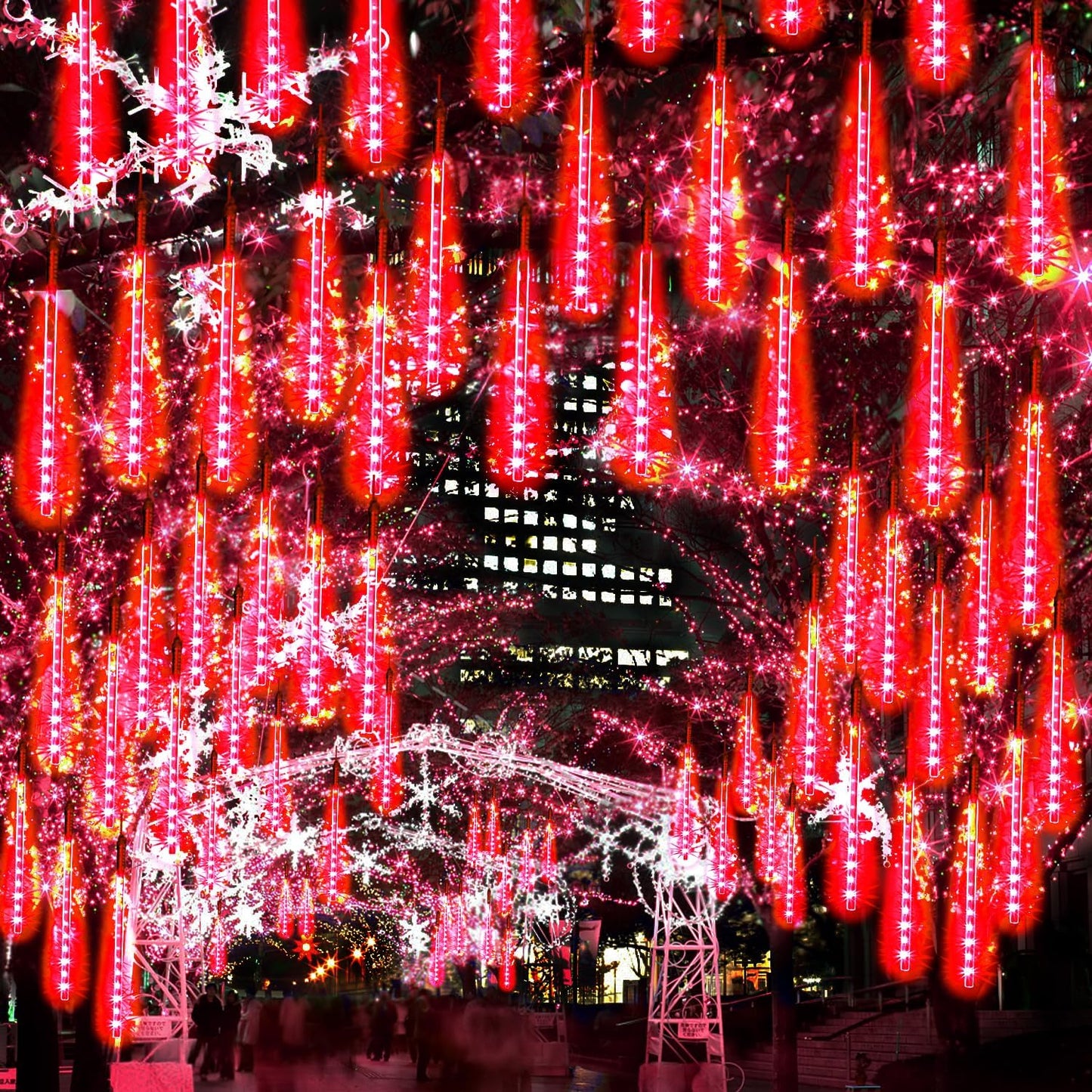 Christmas Meteor Shower Rain Lights, 10 Tube 12 Inch 240 LEDs Icicle Outdoor Raindrop for Xmas Halloween Wedding Party Tree Holiday Decoration, Red