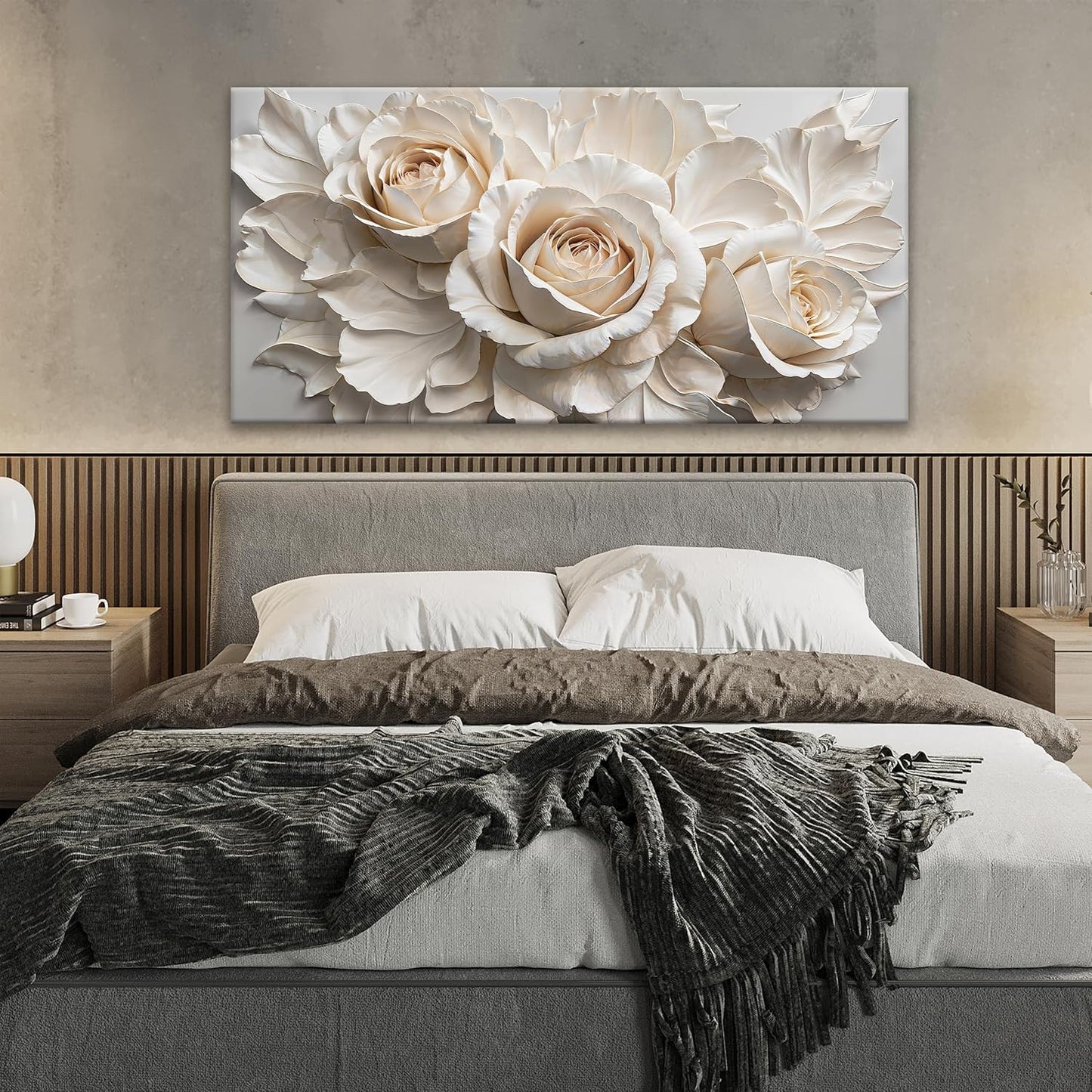 QSQ Wall Art For Living Room White Flower Wall Art Modern Canvas Art Wall Decor Home Wall Decor Suitable Flower Pictures For Bedroom Apartment Office Decoration Can Be Hung 24" X 48"
