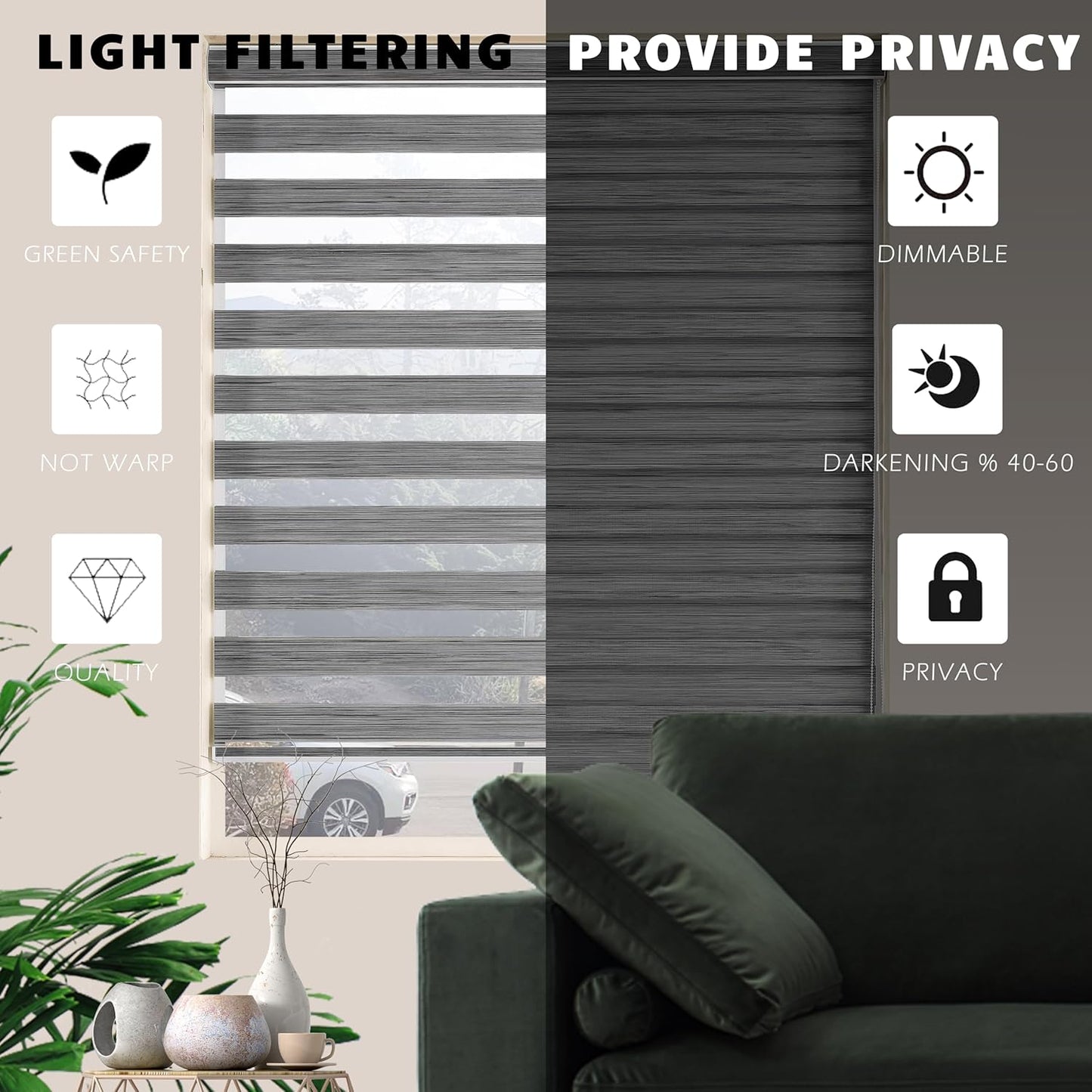Zebra Blinds Window Blind Zebra Shade Blinds for Windows Roller Sheer Shades Privacy Light Filtering Shades for Home Kitchen Bathroom (Width 50'' X Height 72'' Grey)