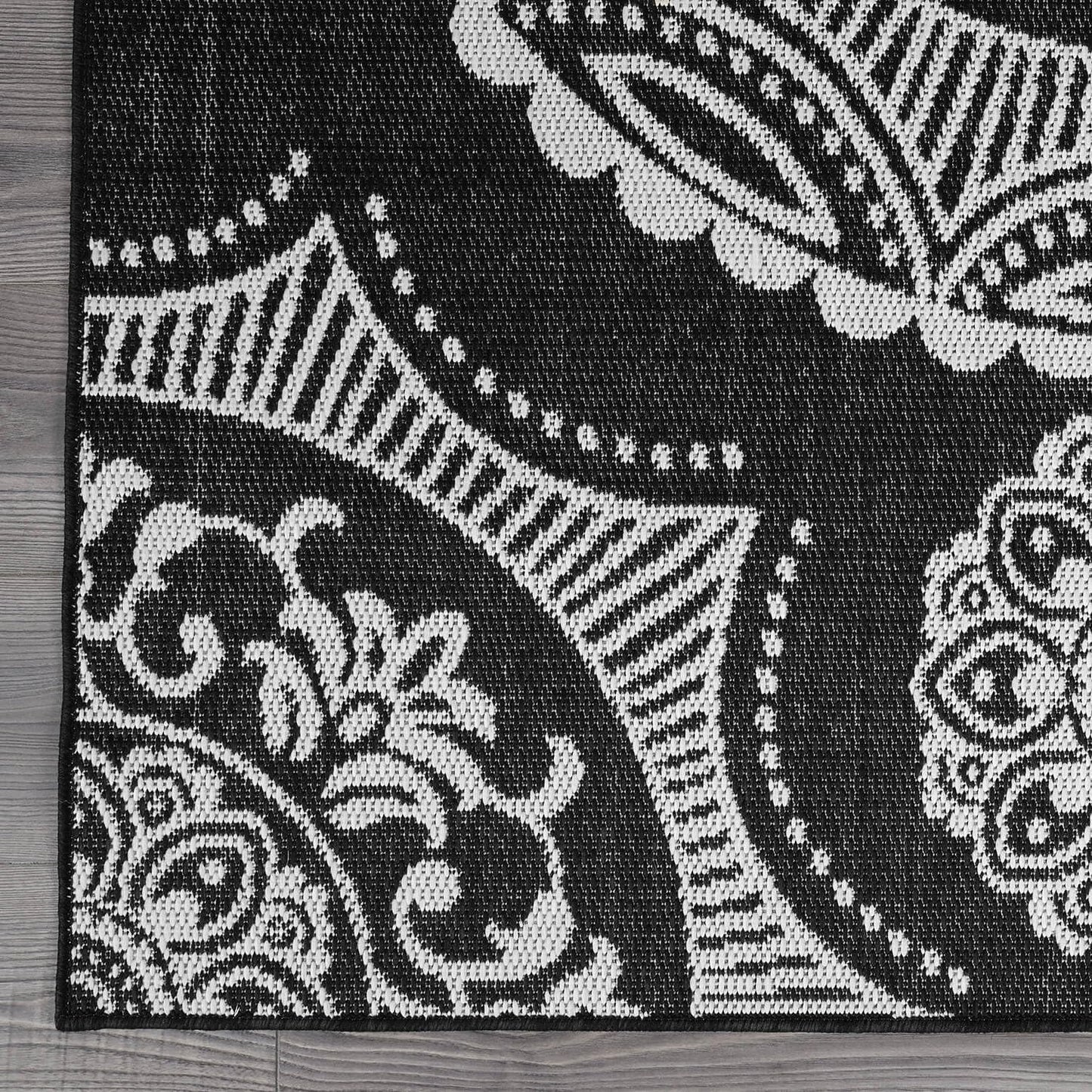 Medallion Outdoor Rug 6x9 Washable Outside Carpet for Indoor Patio Porch Waterproof Easy Cleaning Non Shedding Area Rugs Black 6 x 9