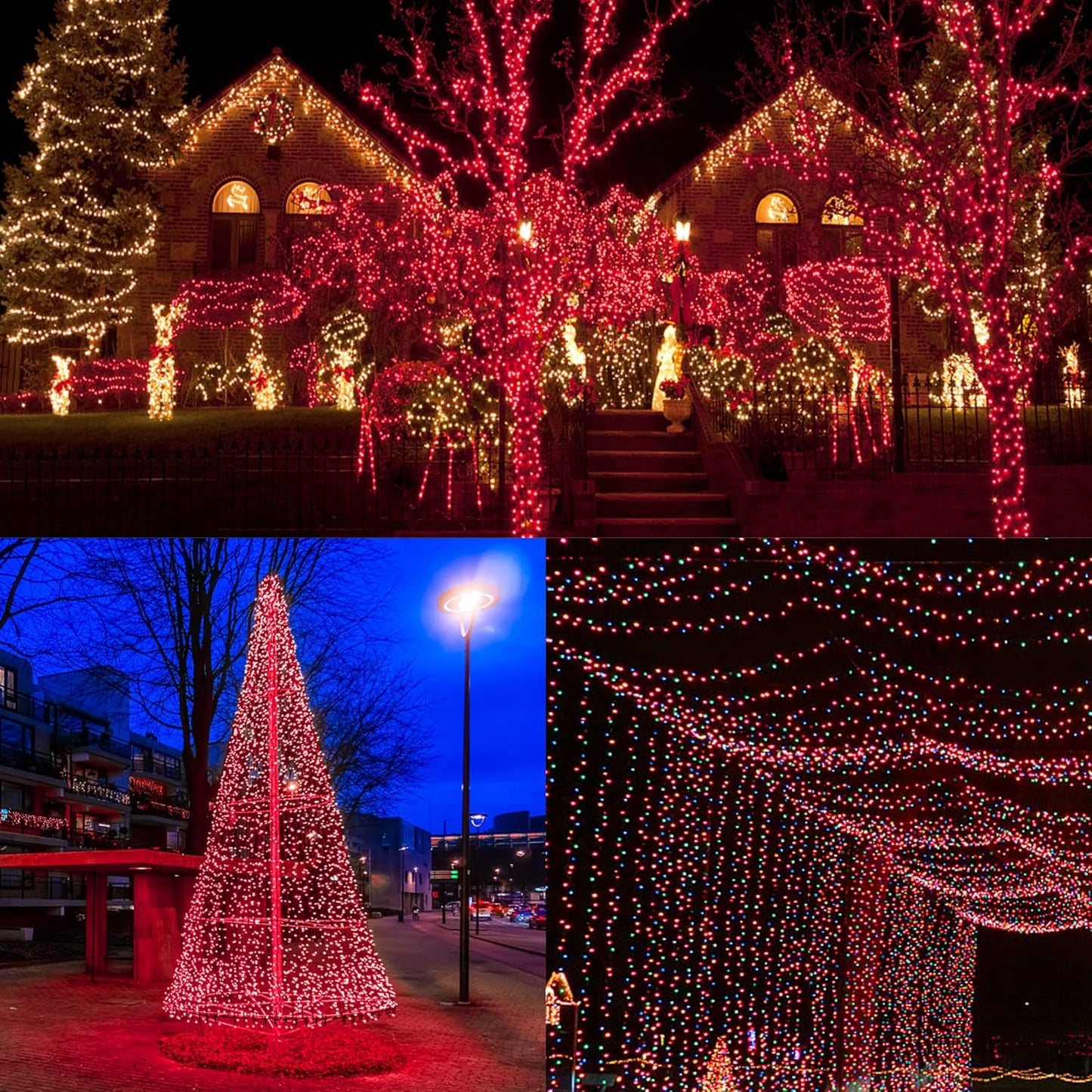 HOME LIGHTING 66ft Christmas Decorative Mini Lights, 200 LED Green Wire Fairy Starry String Lights Plug in, 8 Lighting Modes, Waterproof for Indoor Outdoor Xmas Tree Wedding Party Decoration (Red)