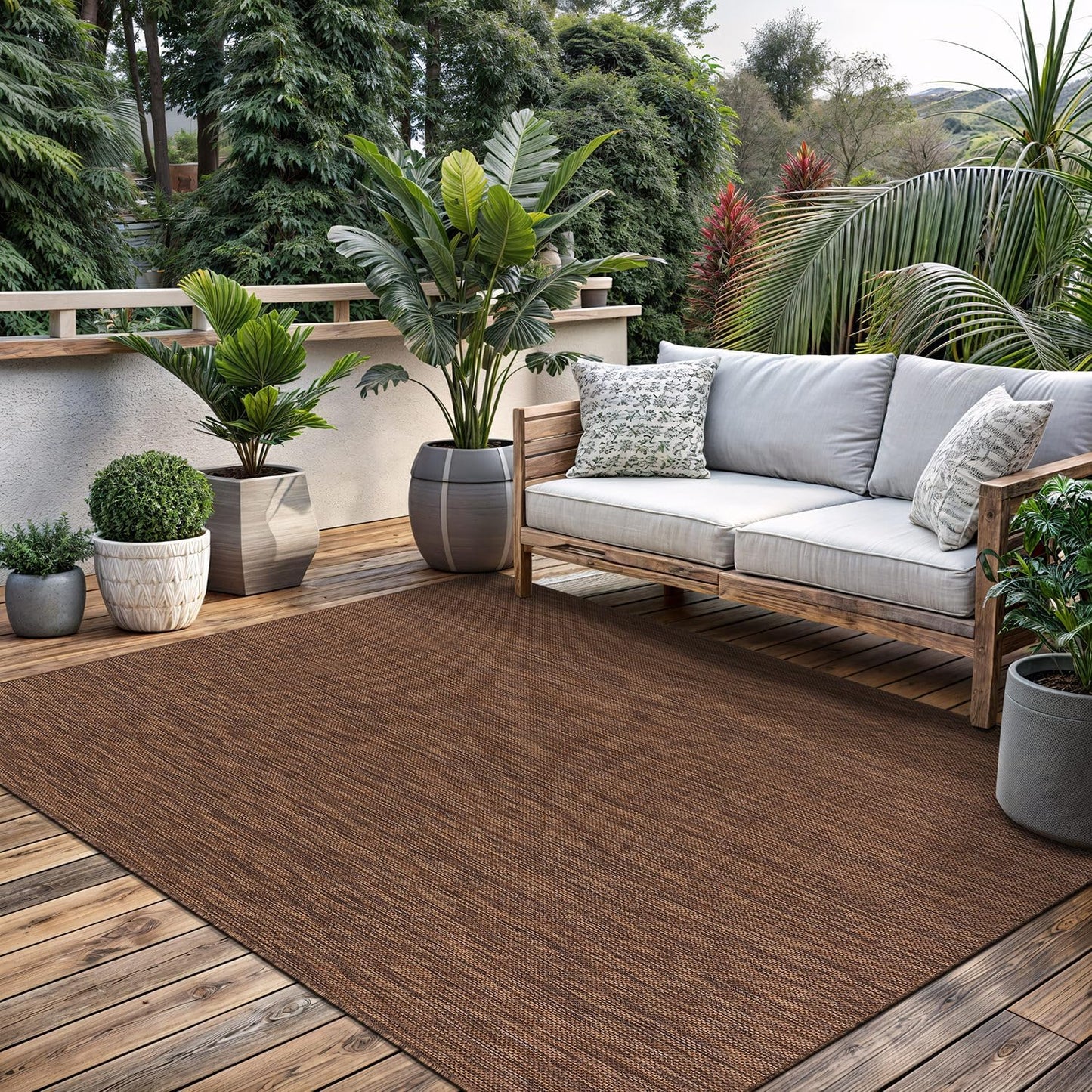 Washable Indoor Outdoor Rug 6x9 Weather Resistant Area Rugs Modern Solid for Porch Deck Balcony Backyard Patio Outside Carpet (6 X 9 Gold Brown)