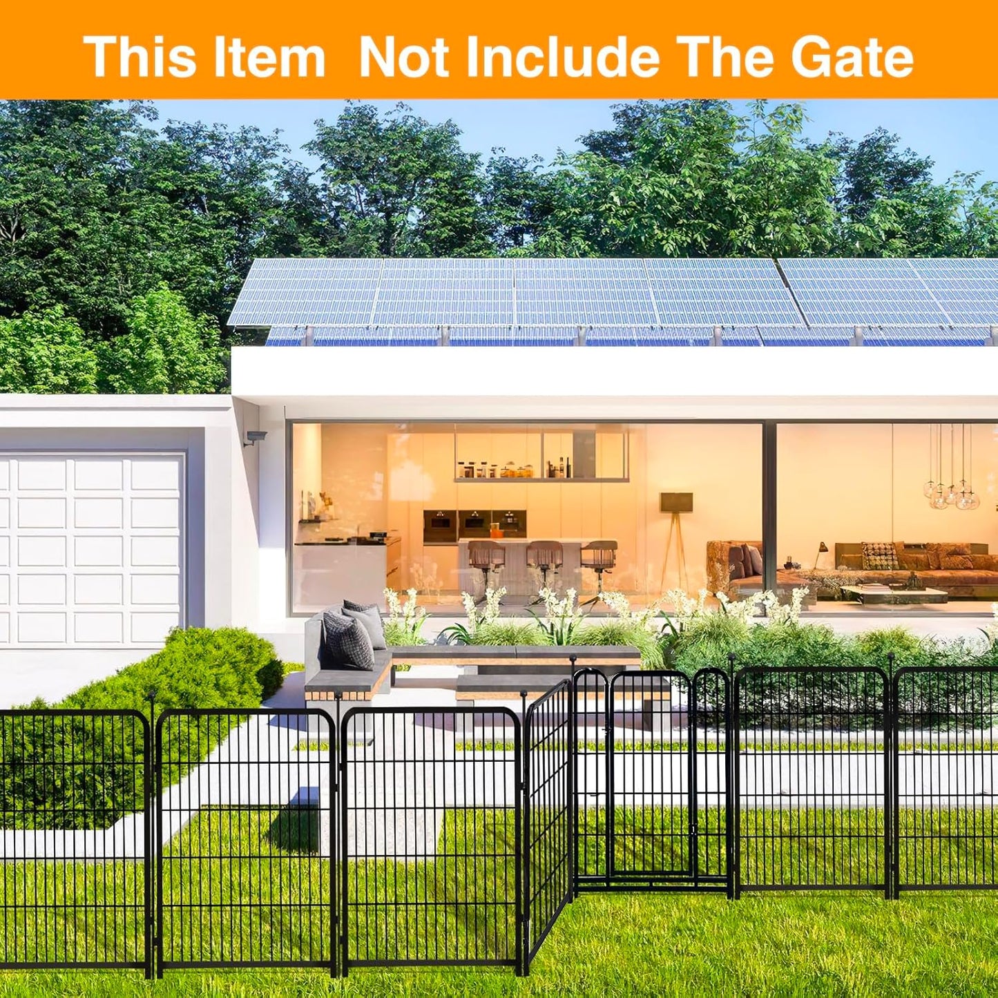 Doorless Dog Digging Fence Barrier,48in(H) 12 Panels Total 26.6 Ft(L), Black Metal Fencing for Yard 4ft Tall, Dog Fence Outdoor for Yard, Fencing for Garden Beds, Garden Fences Border