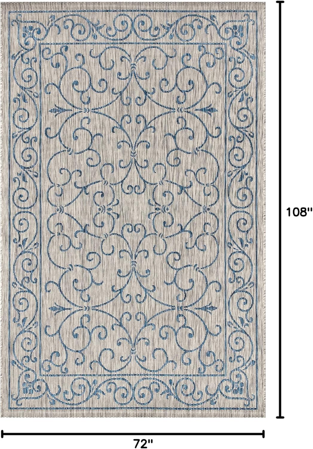 JONATHAN Y Vintage Filigree Indoor Outdoor Area Rug 6X9 Gray/Navy, Charleston Textured Weave for Backyard, Patio, Porch, Easy-Cleaning, High Traffic, Pet-Friendly, Non-Shedding (SMB106C-6)