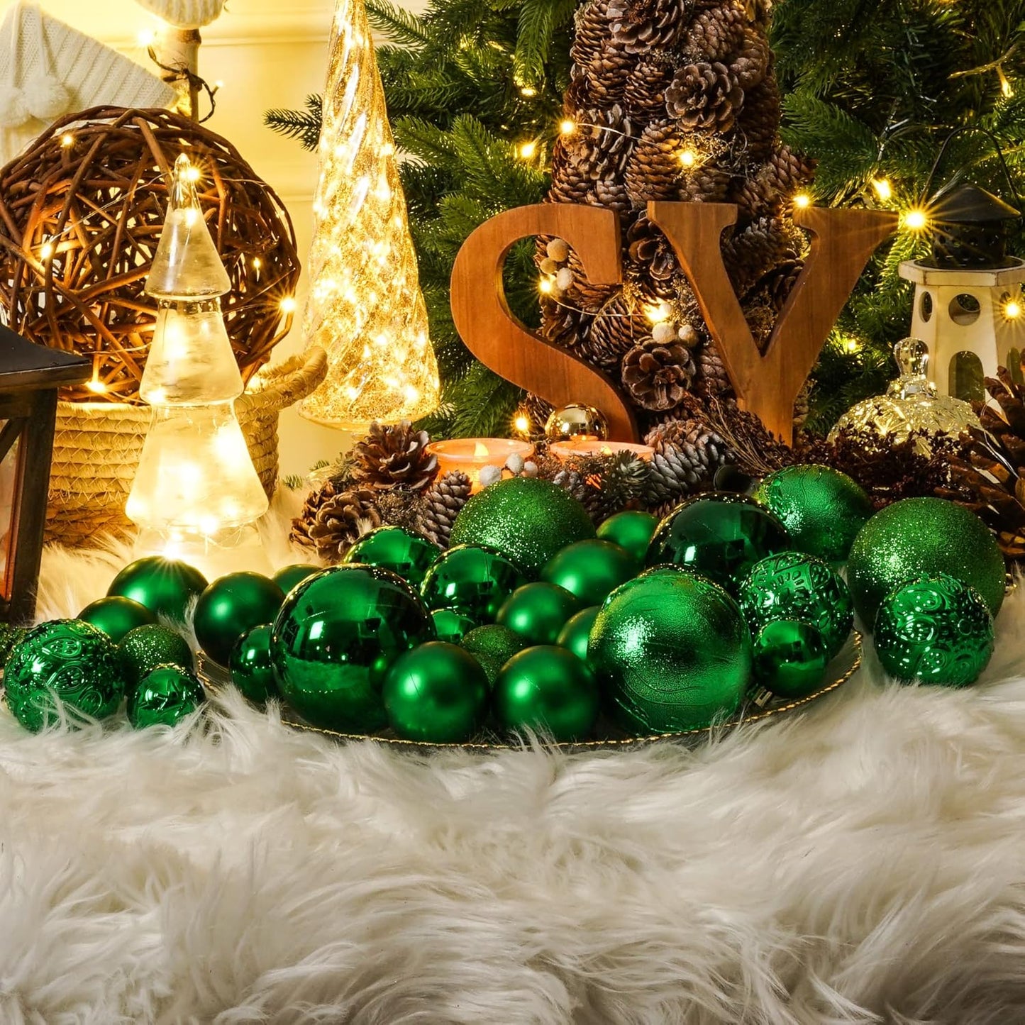 Christmas Ball Ornaments for Christmas Decorations - 41 Pieces Xmas Tree Green Shatterproof Ball Ornaments with Hanging Loop for Holiday and Seasonal Decoration