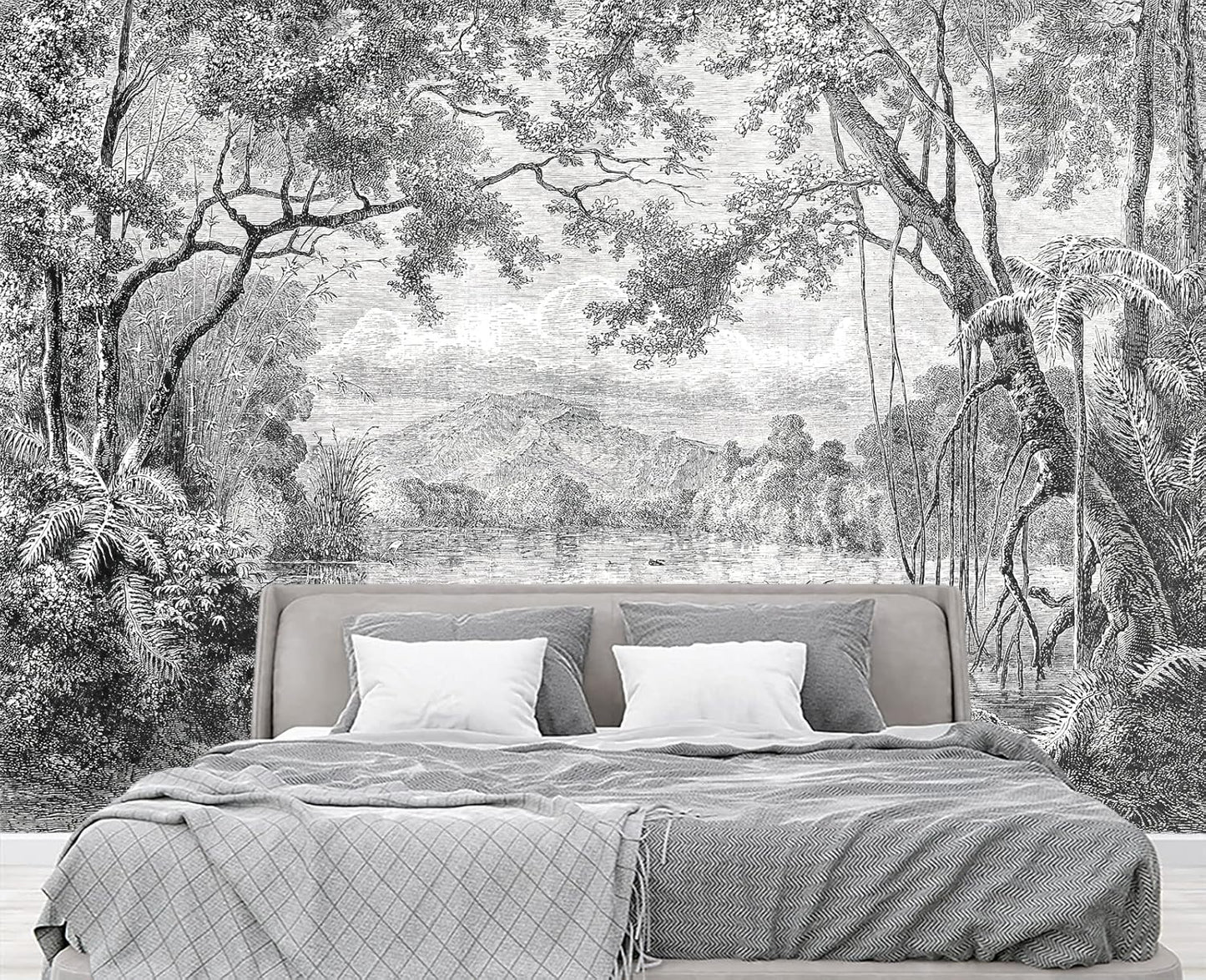 Black and White Tropical Rainforest Wall Mural Wallpaper for Bedroom 178" x 117"