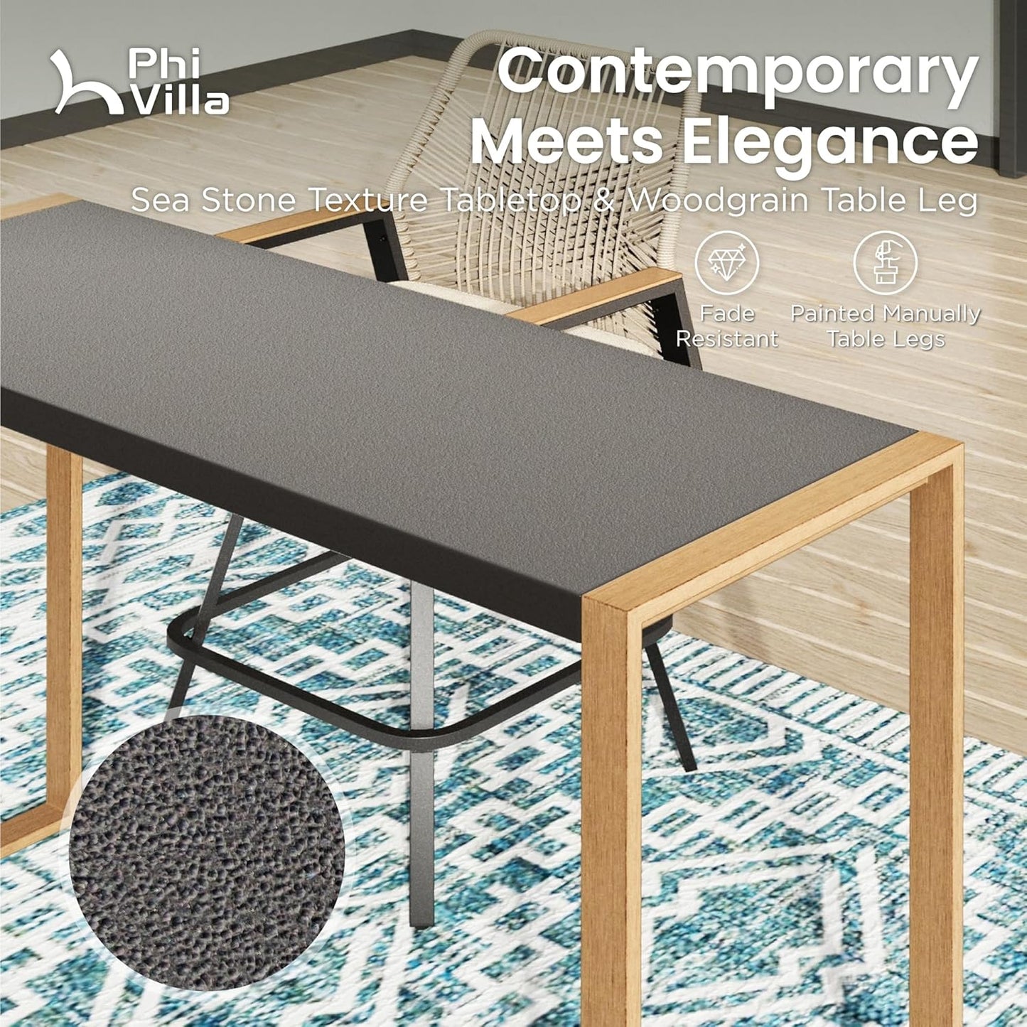 PHI VILLA 3 Piece Outdoor Bar Set, High Top Patio Bistro Table and Bar Chairs with Teal Textilene Fabric & Rustproof Metal Frame for Backyard, Balcony, Garden & Poolside