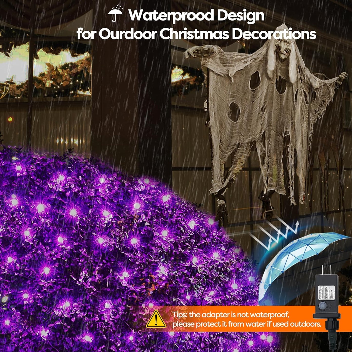WBao Halloween Lights Outdoor 360LED 11.5ft x 6.9ft Halloween Net Lights with 8 Modes, Timer, Connectable, Waterproof & Dark Green Wire for Lawn, Bushes, Shrubs Outdoor Holiday Decorations, Purple