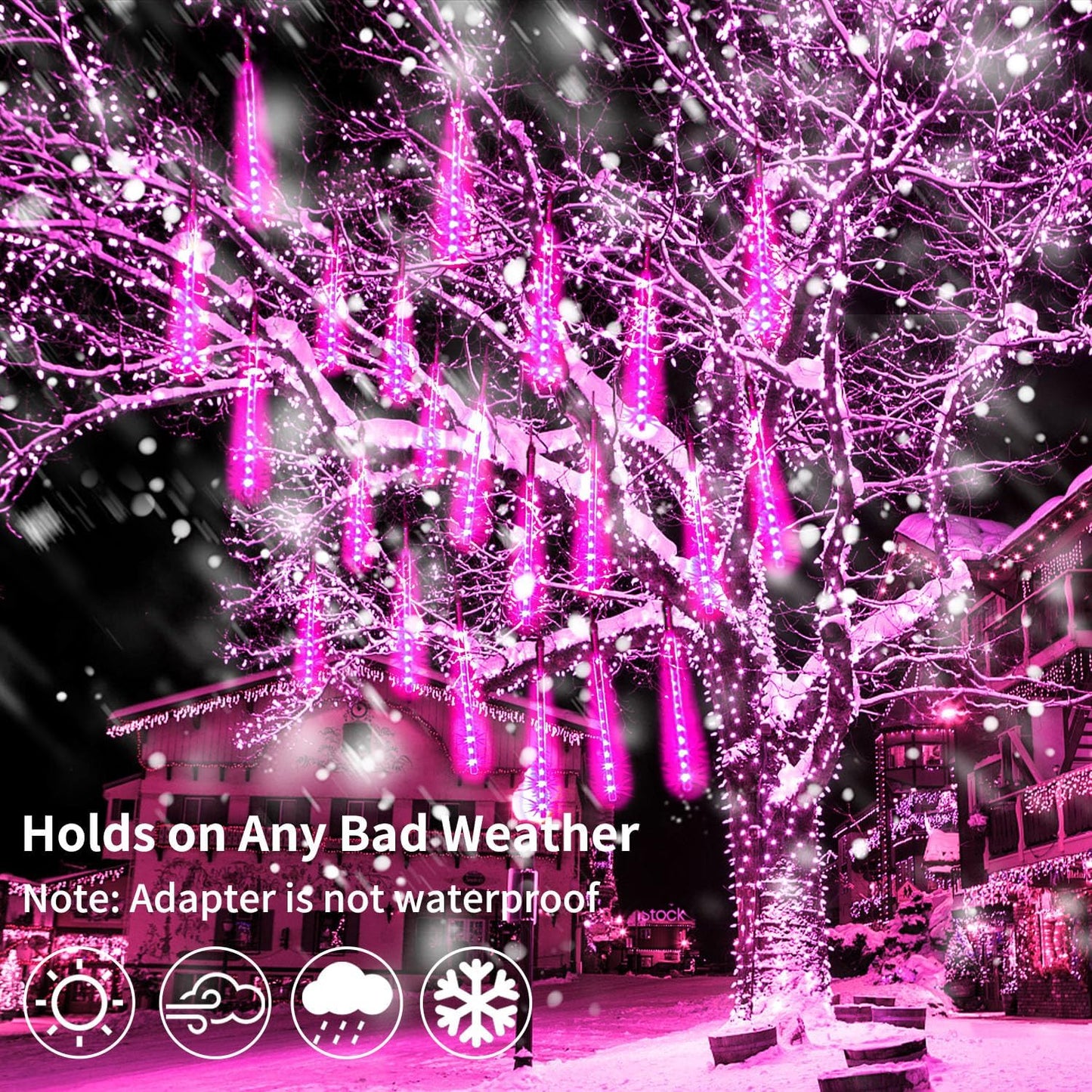 【4 Pack】 Christmas Meteor Shower Rain Lights 12inch, Totally 40 Tube 960 LEDs Icicle Lights Outdoor Raindrop Light for Xmas Halloween Wedding Party Tree Holiday Decoration, Pink