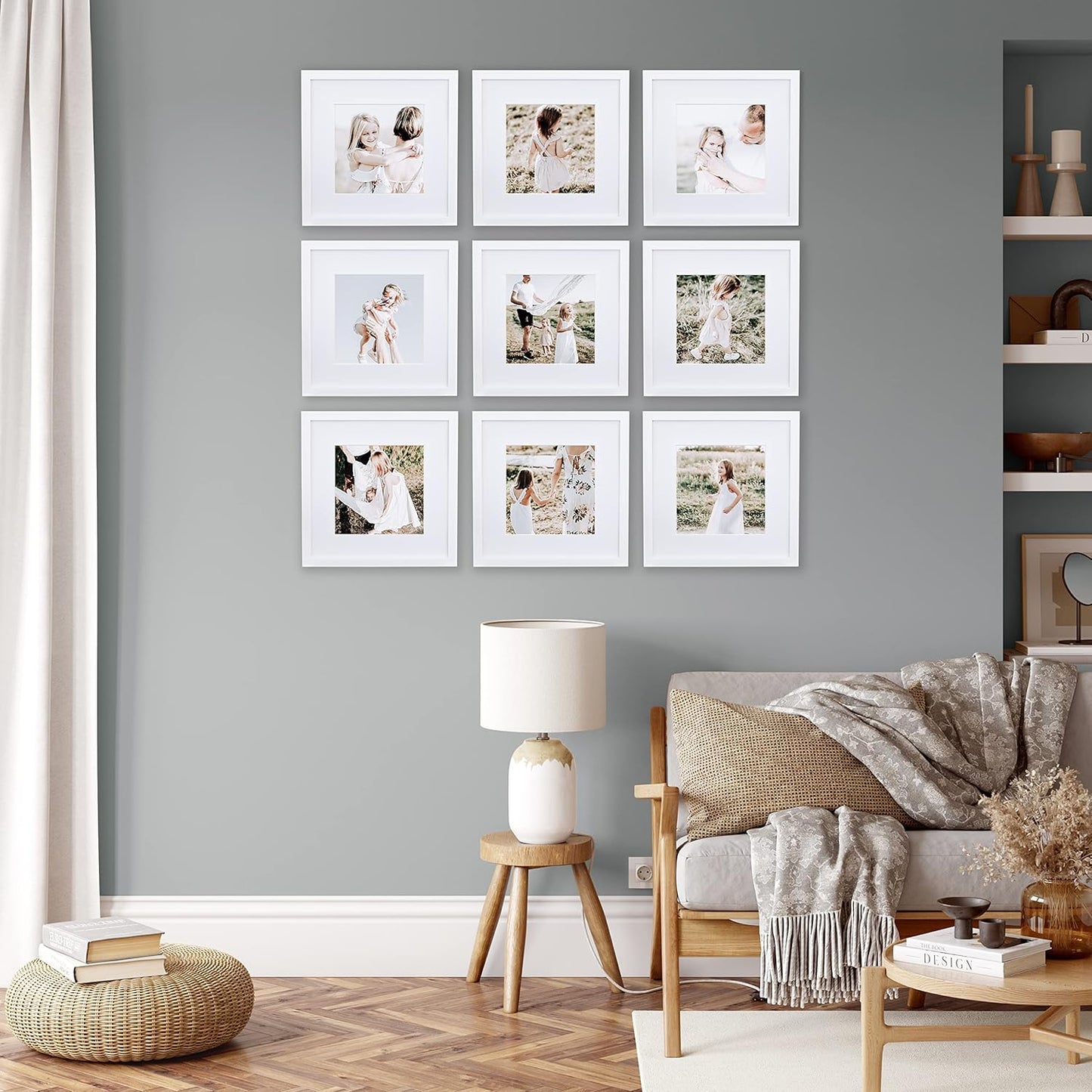 Sheffield Home 9 Piece Gallery Wall Frame Set, 12x12 Inch, White
