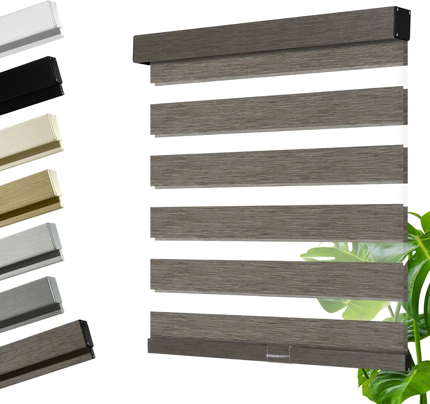 Cordless Zebra Blinds for Windows, Blackout Interior Blinds,Easy to Install,UV Protection,for Offices and Home,Custom Roller Shades, Mousse Dark Bown,17" W x 36" H