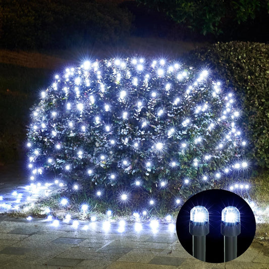 WBao Christmas Net Lights 200LED F8 Big Bulbs, 8.4ft x 5.2ft Christmas Lights with 8 Modes, Timer, End to End Connectable, Waterproof for Lawn, Bushes Outdoor Christmas Decorations, Cool White