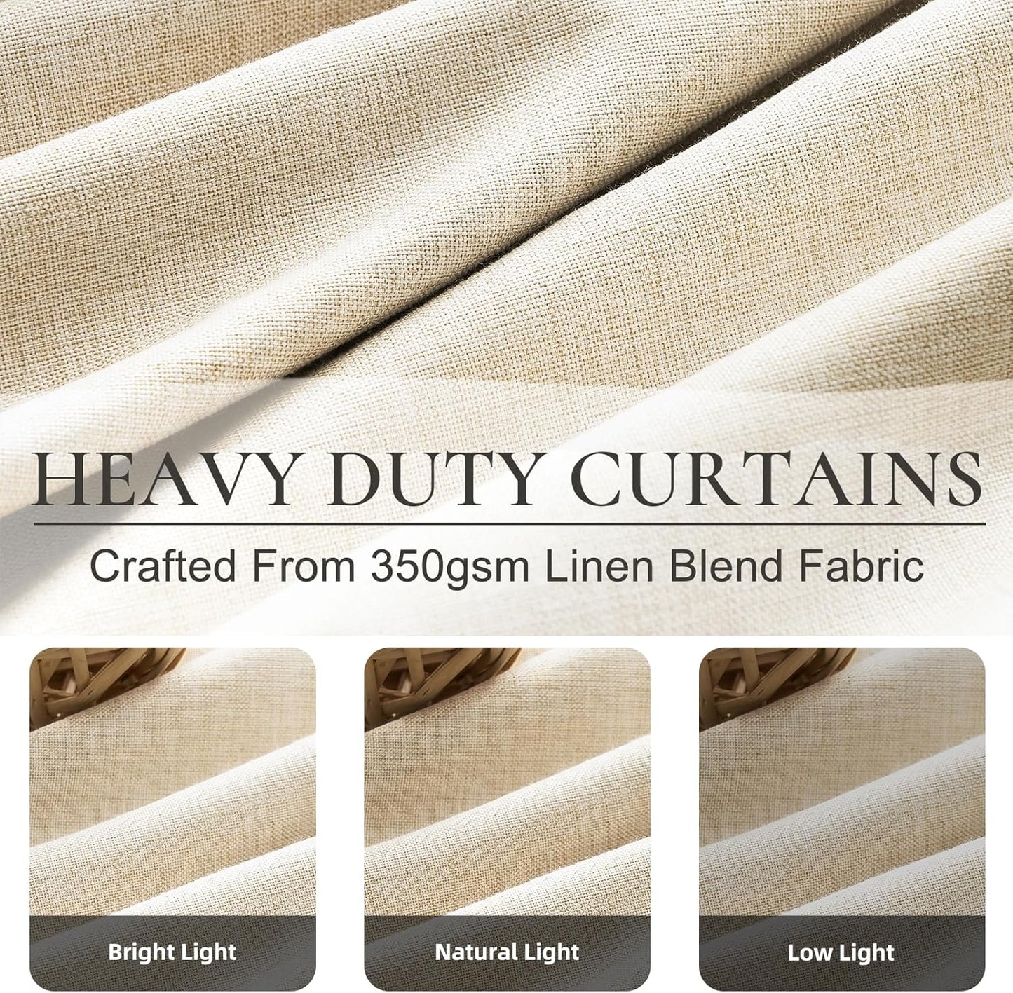 Textured Linen 96 Inch Blackout Curtains, Pinch Pleated/Back Tab Drop Cloth Curtains to Cover Closet Farmhouse Draft Blocking Block Out Cottage Window Drapes 2 Panels 8 FT Tall Beige Cream