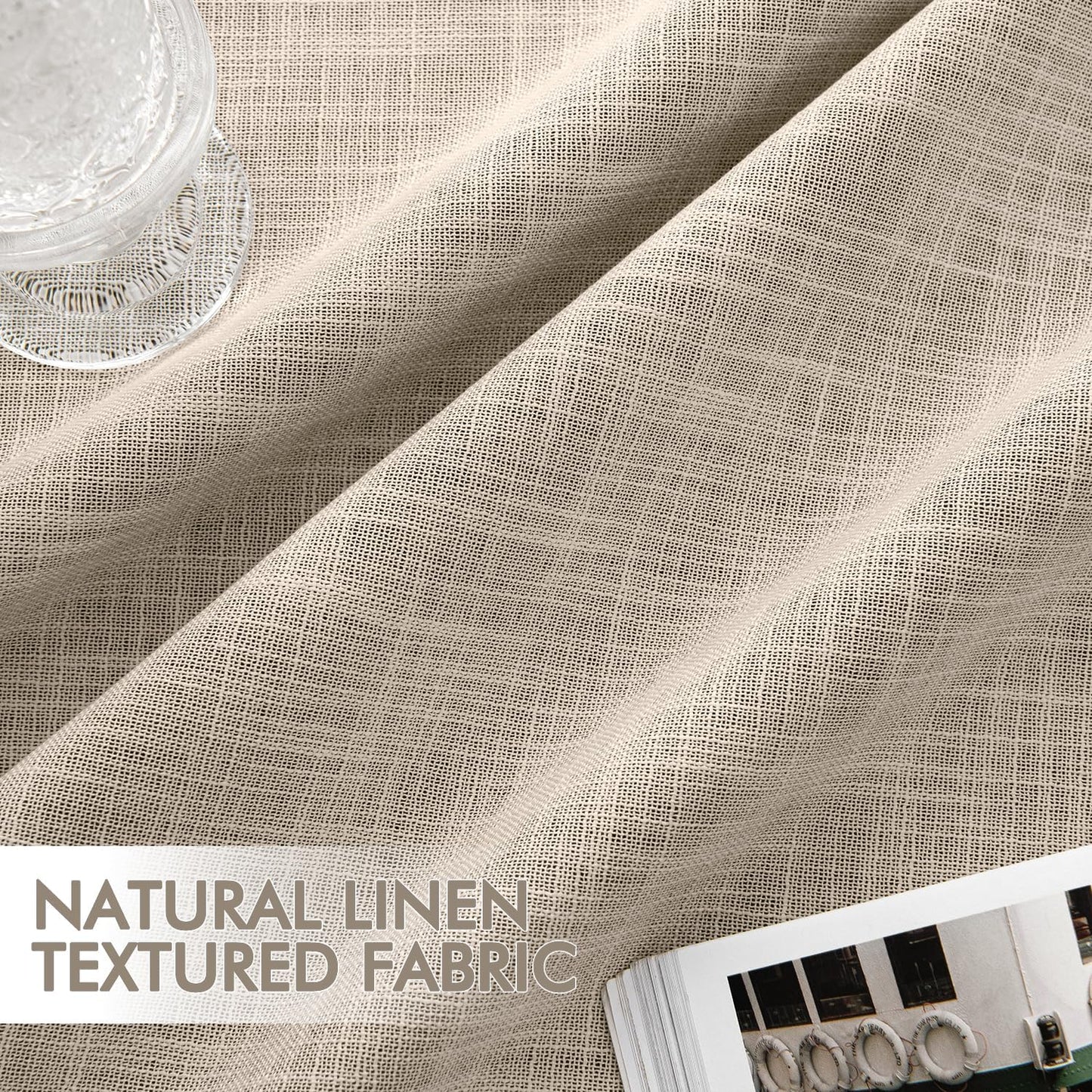 MIULEE Beige 100% Blackout Linen Curtains 92 Inch 2 Panels Set Double Sided No Coating Pleated Back Tab Black Out Long Thermal Insulated Pinch Pleat Bedroom Living Room Darkening Window Drapes