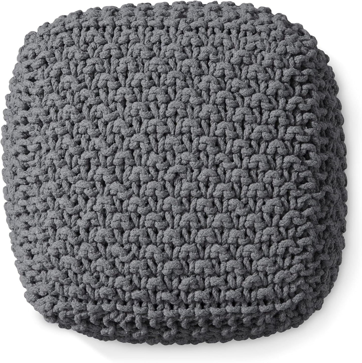 Casafield Square Pouf Ottoman, Dark Gray 18.5" W x 18.5" D x 14.5" H Cotton Knit Foot Stool - Boho Floor Pouffe for Living Room, Bedroom, Home Office