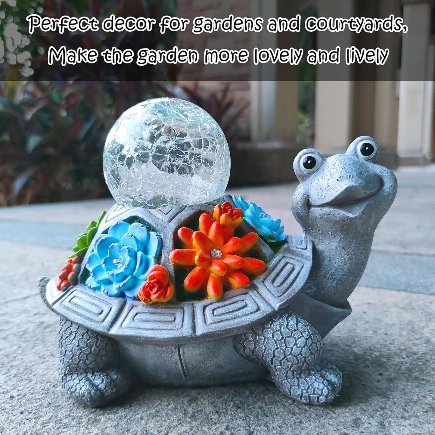 JOYBEE Solar Turtle Garden Statue Outdoor Decor-Turtle Solar Figurines Lights Decorations for Patio Yard Lawn Ornaments-Turtle Gifts for Birthday Easter Housewarming(Color)
