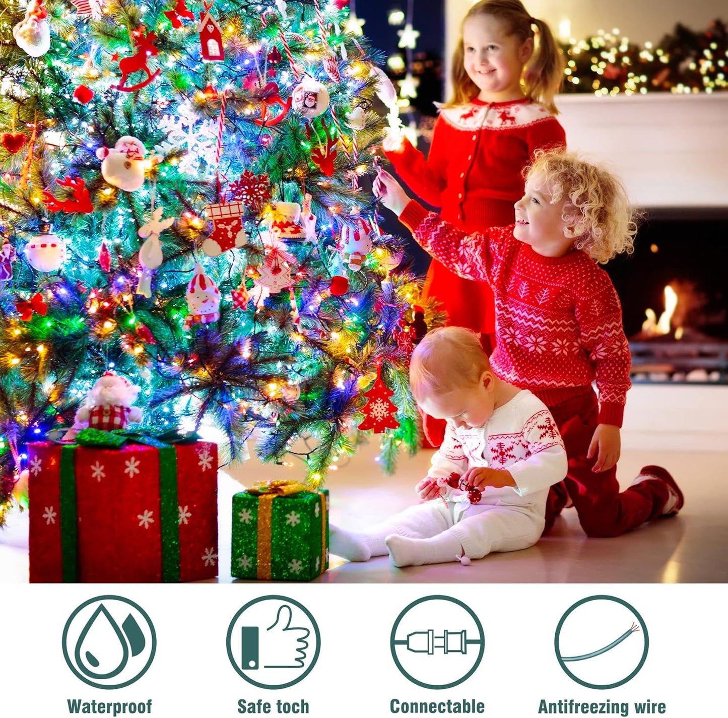 Hopolon Christmas Lights Multicolor,2PACK 13 Feet 50Count Incandescent Christmas Tree Lights with Green Wire,Connectable Mini Lights Set for Indoor,Outdoor,Holiday,Home,Party,Xmas,Easter,Multicolor