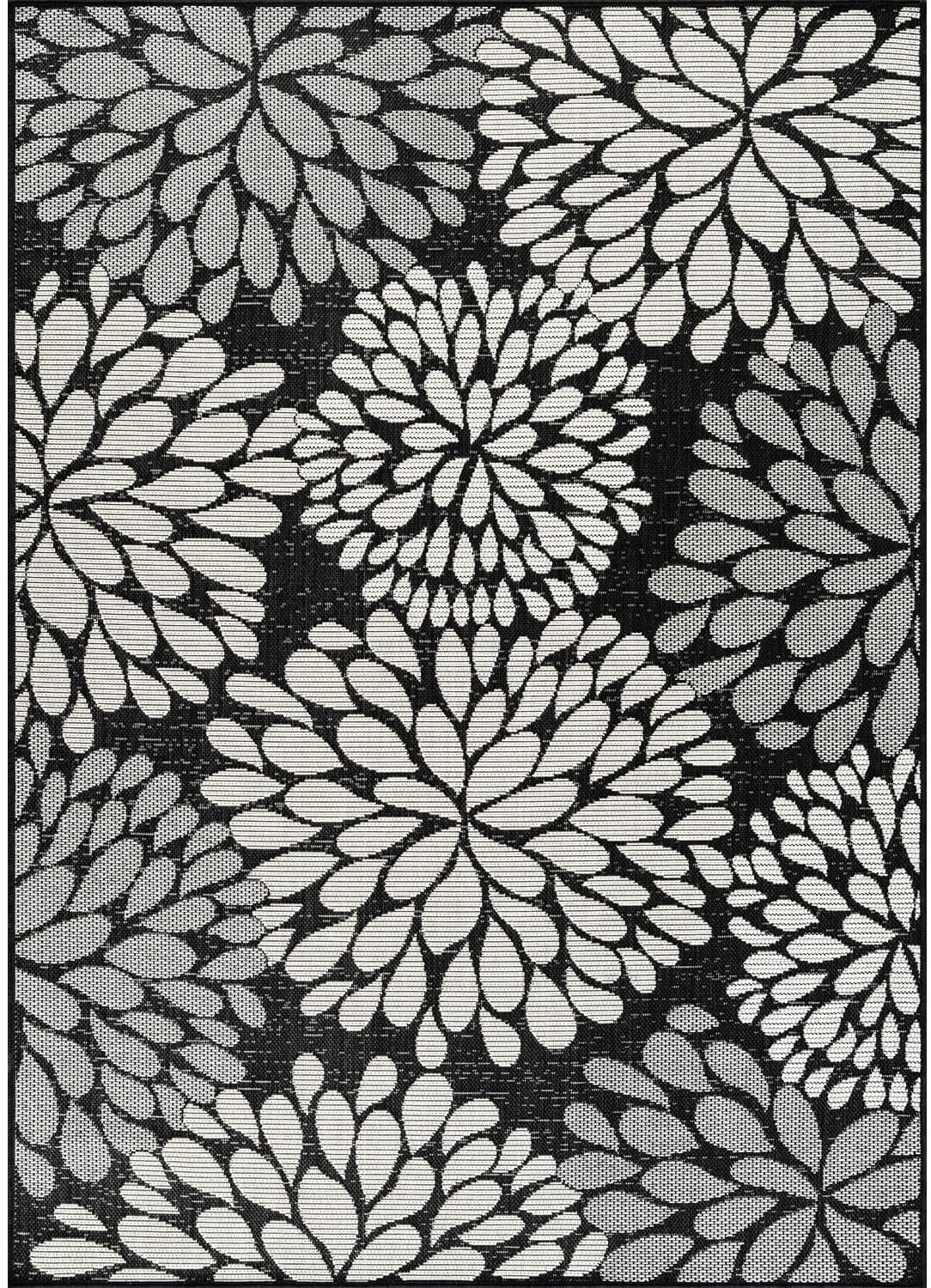 Beverly Rug Outdoor Rug 10x14 Modern Exotic Tropical Leaf Area Rugs for Indoor and Outdoor Patio Deck Porch Garden Water Resistant Washable Outside Carpet (10 x 14 Dark Gray)