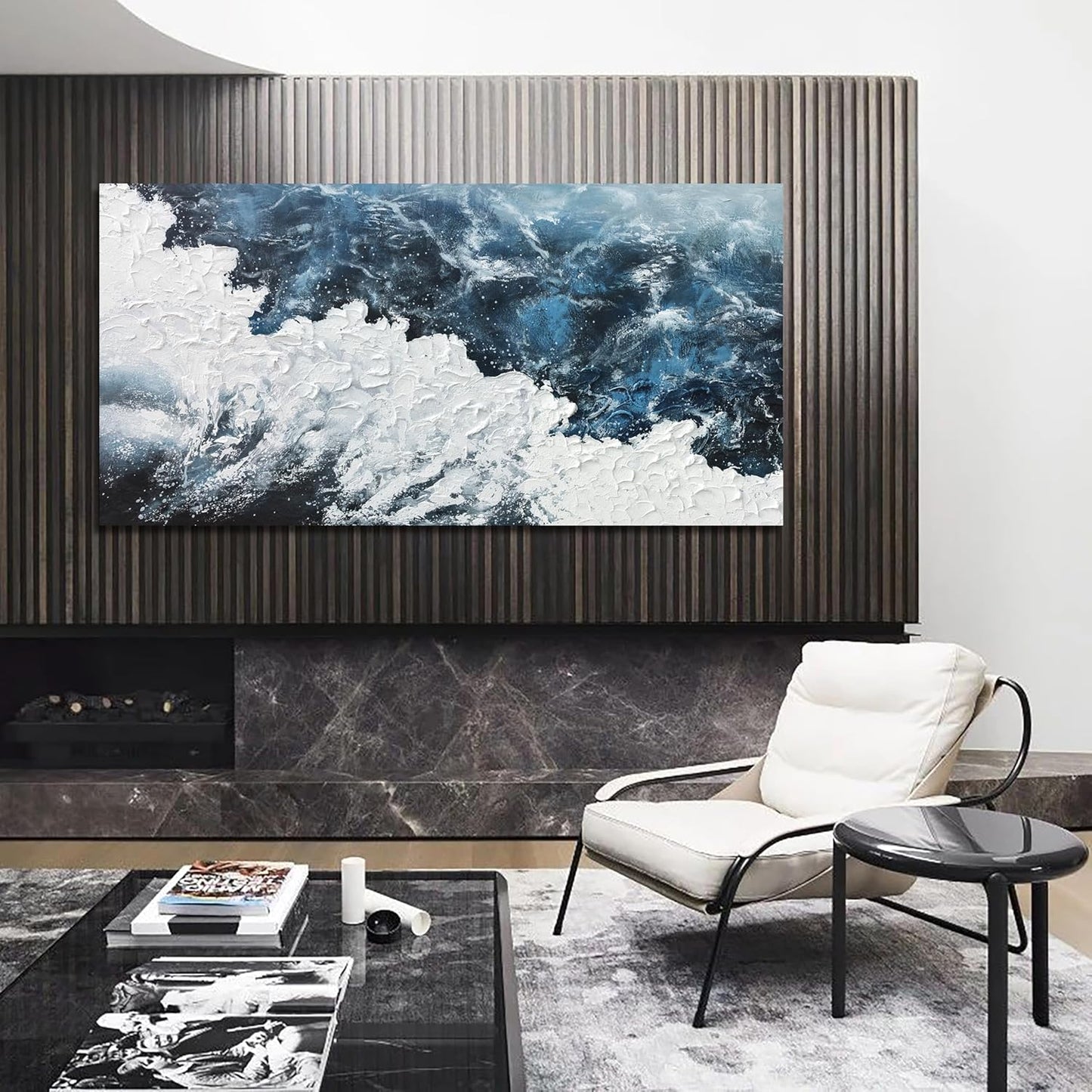 Abstract Wall Art Decor Abstract Canvas Wall Pictures for Living Room Large Blue White Wall Art Prints Beach Wave Artwork for Walls Coastal Modern Wall Art Decorations Home Office Wall Art Decor 24" X 48"