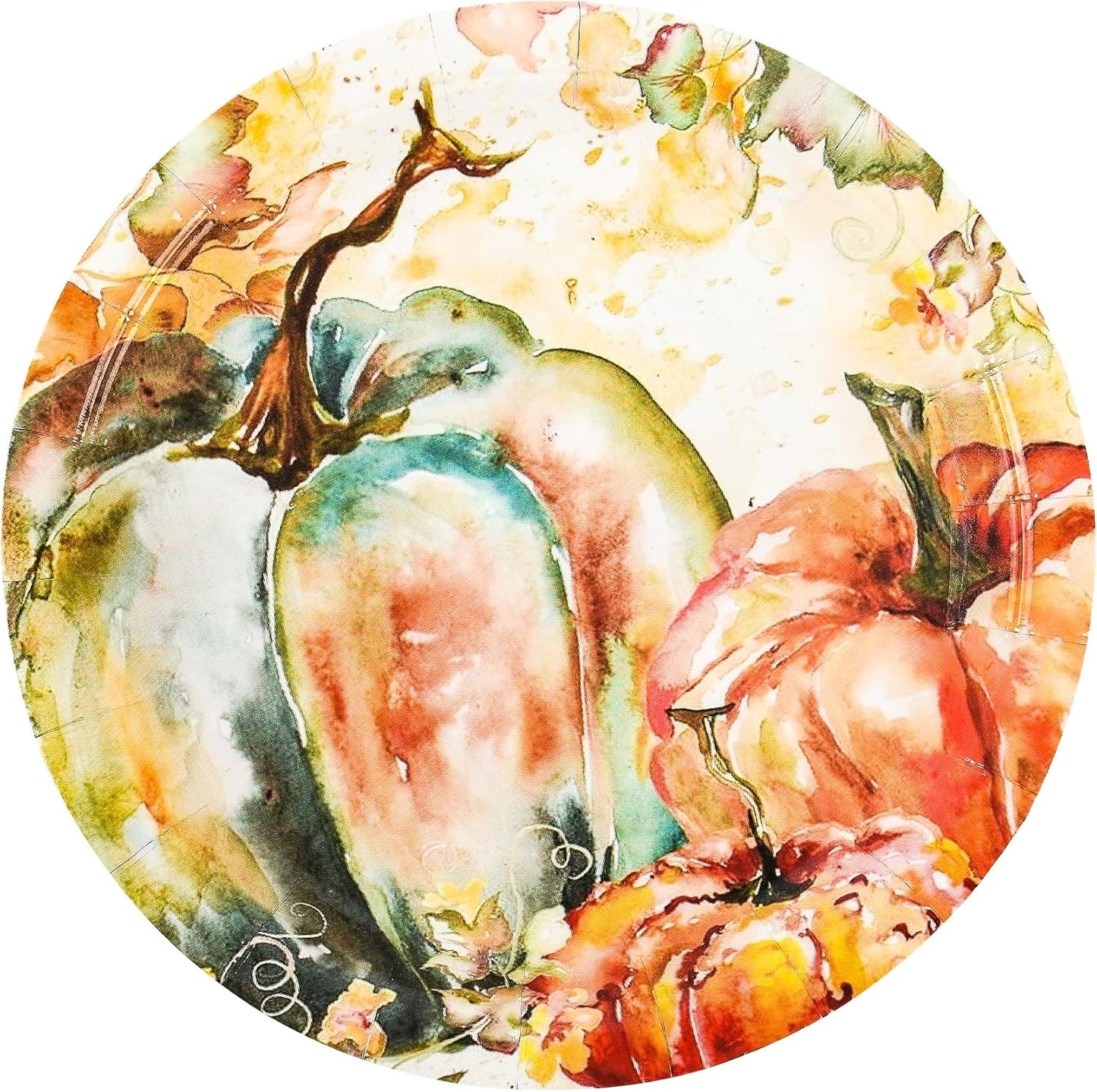 Fall Dessert Plates Thanksgiving Pumpkin Paper Plates 7" Autumn Watercolor Pumpkins Party Plates Harvest Teal and Orange Pumpkins Disposable Decorative Dessert Plates (24)