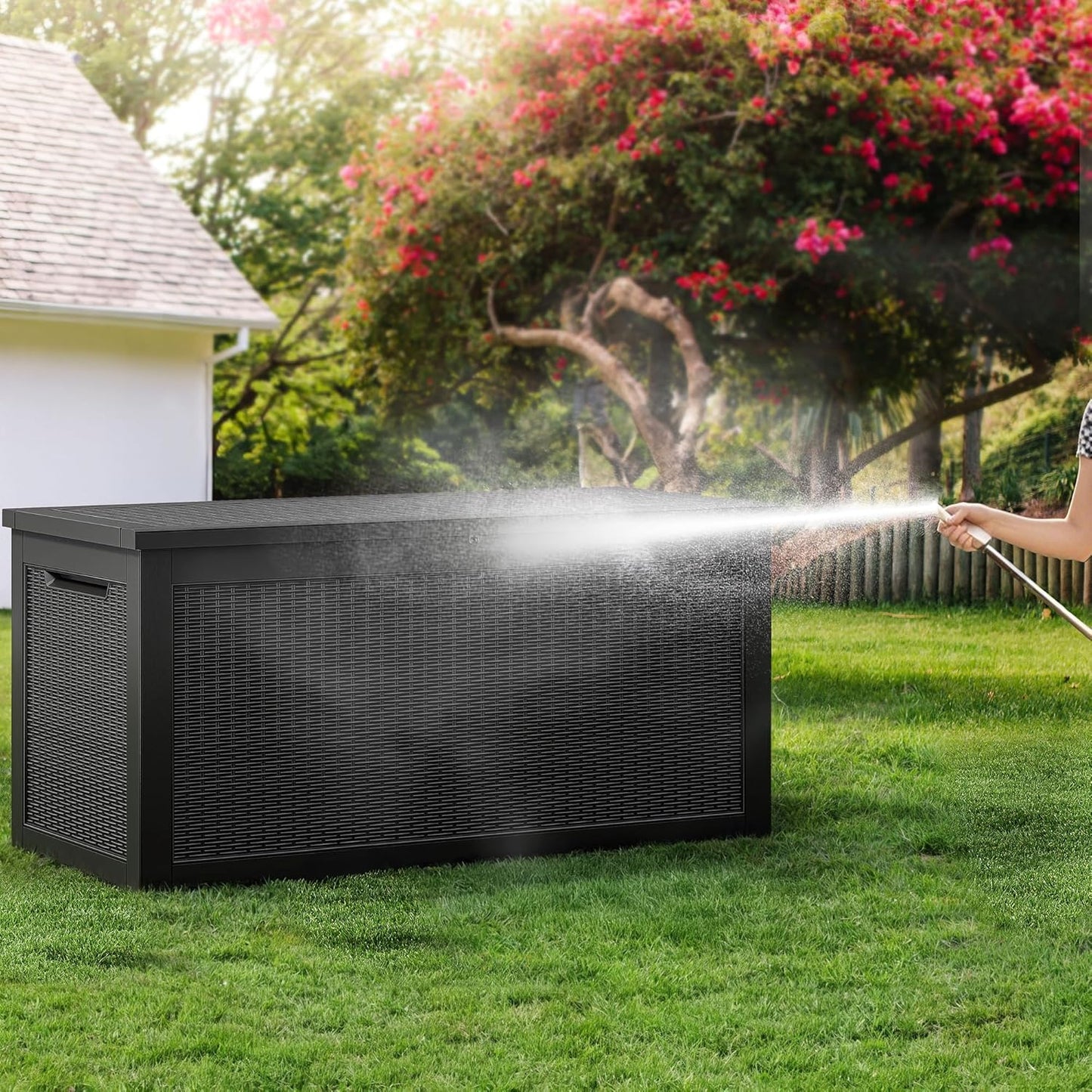 YITAHOME 260 Gallon XXL Large Deck Box, Outdoor Resin Storage Box, Lockable Storage Container for Patio Cushions, Furniture, Garden Tools, Water Resistant (Black)