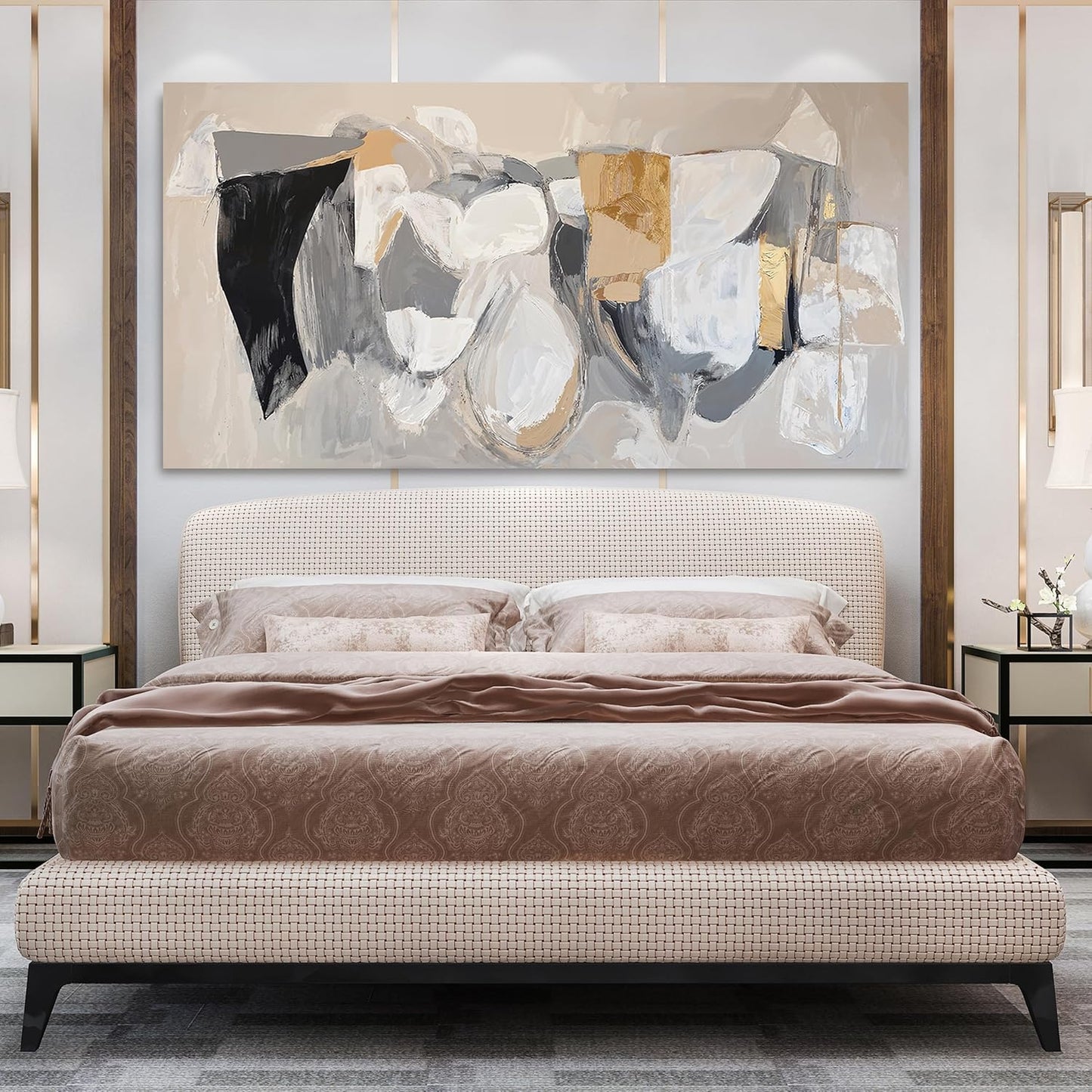 Abstract Canvas Wall Art Decor Black Large Wall Art Decor for Living Room Gray Gold Modern Abstract Graffiti Art Wall Canvas Art Poster Print Wall Pictures for Bedroom Office Decor 24" X 48"