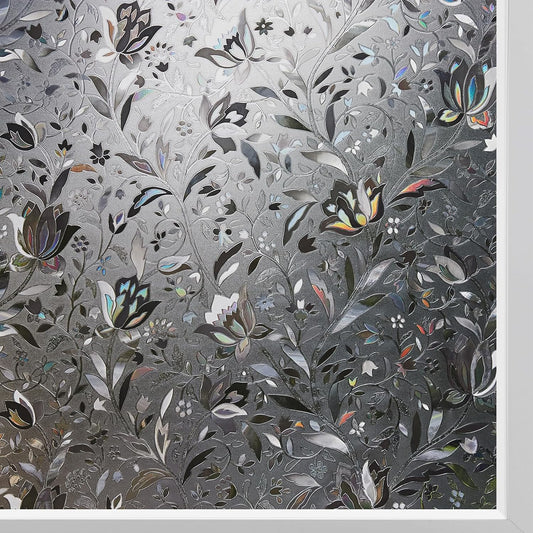 Kromapolis Window Film, Window Privacy Film Frosted, Vinyl Glass Covering, Stained Glass Decorative Film, Static Window Clings, Non-Adhesive (Grayish Black, 35.4 x 157.4 inch)