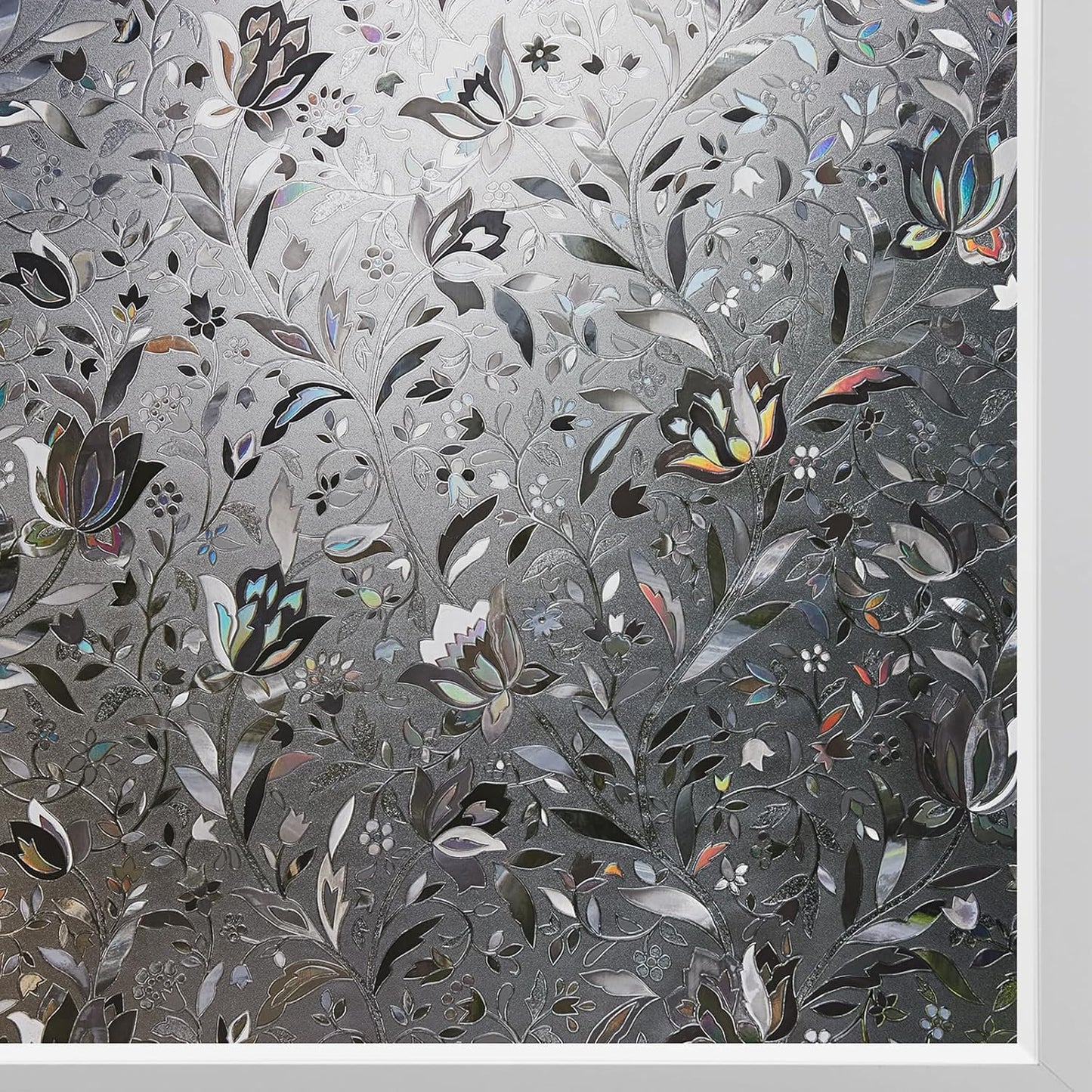 Kromapolis Window Film, Window Privacy Film Frosted, Vinyl Glass Covering, Stained Glass Decorative Film, Static Window Clings, Non-Adhesive (Grayish Black, 11.8 x 78.7 inch)