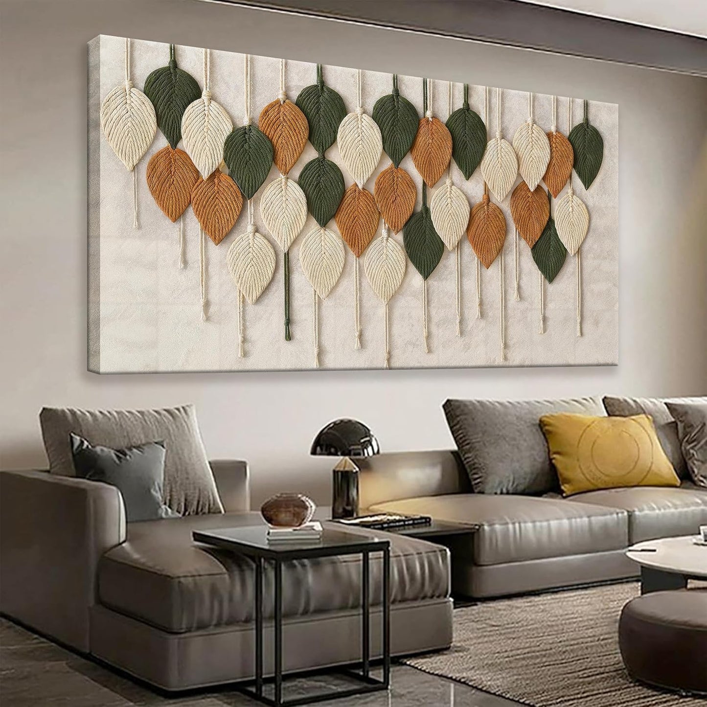 Boho Wall Modern Wall Art Print Paintings Leaves Feather Multicolor Canvas Wall Art Decor For Living Room Bedroom Apartment Kitchen Home Wall Decor 24"W X 48"L Ready To Hanging