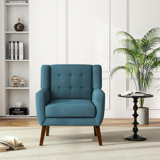 UIXE Accent Chair Modern Arm Chair, Mid Century Upholstered Club Armchair, Comfy Single Lounge Sofa Living Room Button Tufted Armrest Reading Seat Bedroom Side Seating, Turquoise Blue